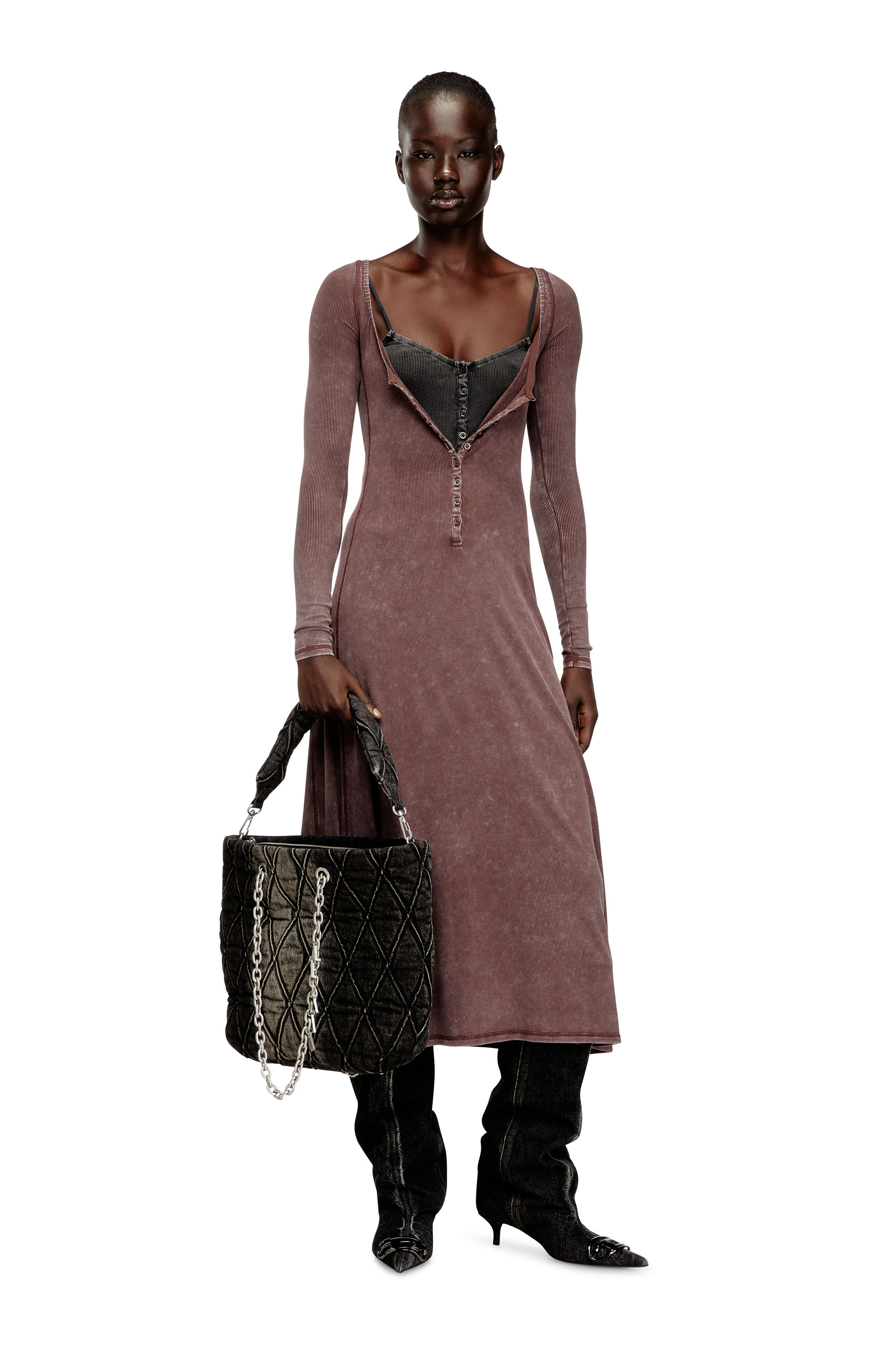 Diesel - CHARM-D SHOPPER M, Charm-D-Sac fourre-tout en denim matelass&eacute; Femme in Noir - 2