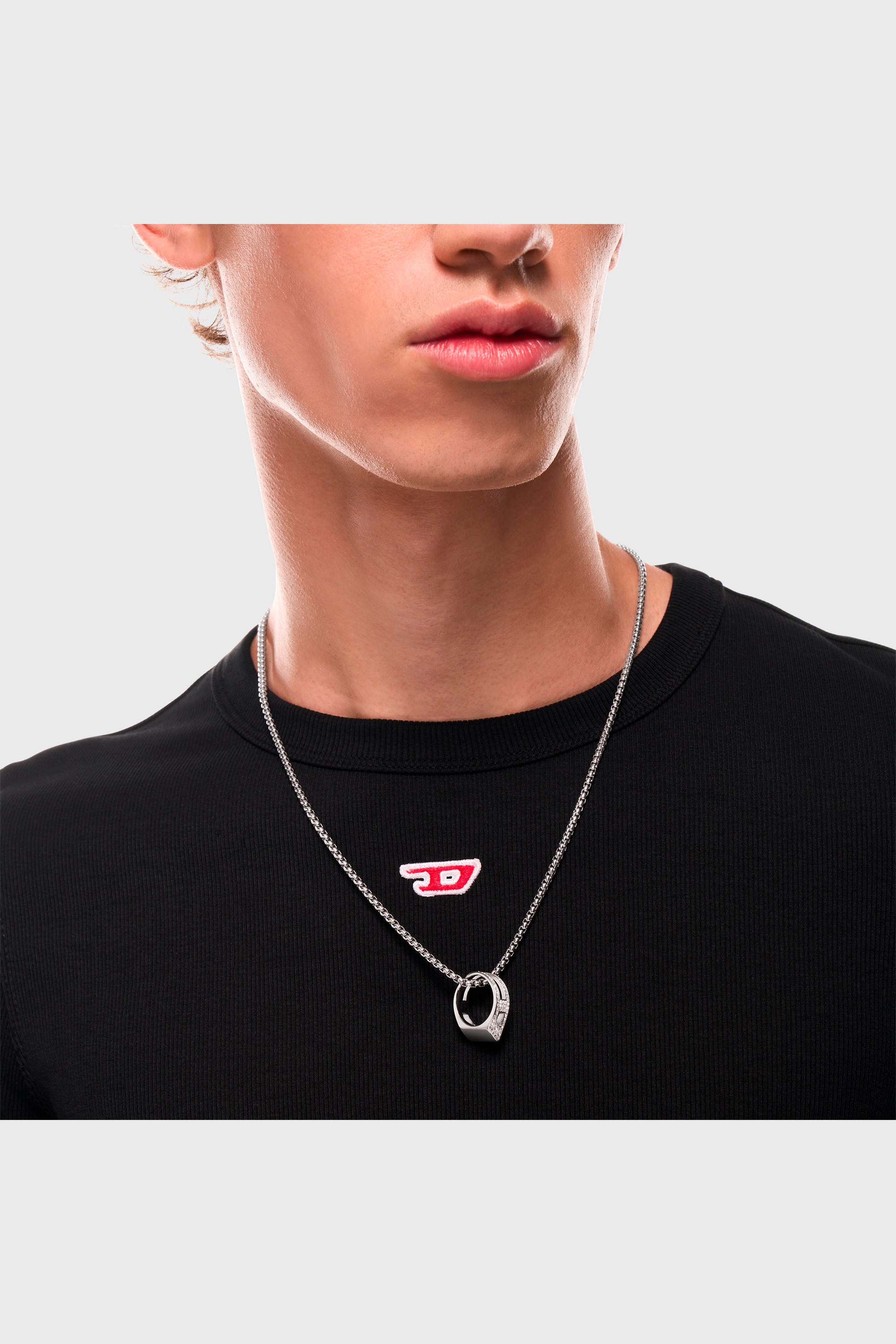 Diesel - DX1741040, Collier en acier inoxydable avec pendentif pav&eacute; Mixte in Gris argent&eacute; - 5