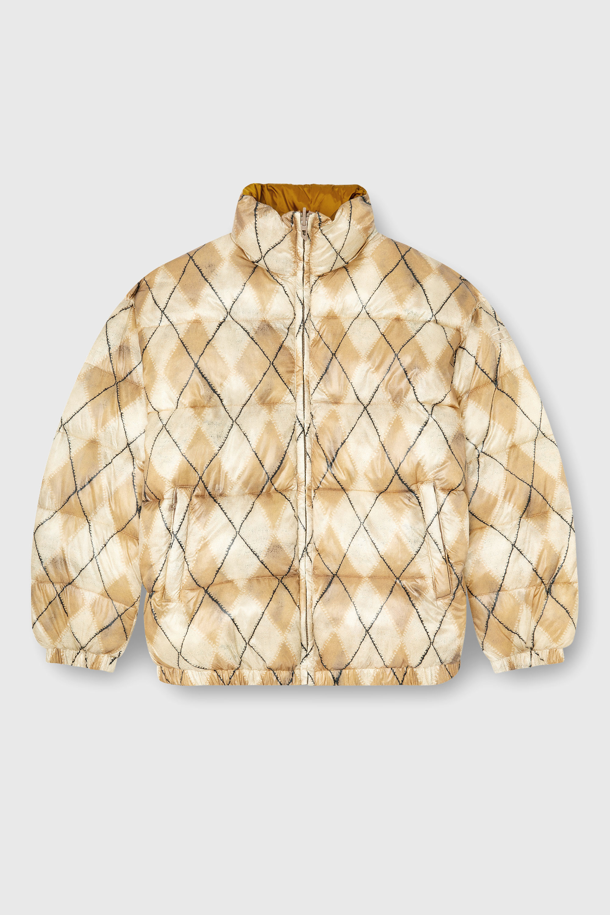 Diesel - W-BOURB-DLCK, Man's Reversible puffer jacket with argyle print in Beige/Brown - 2