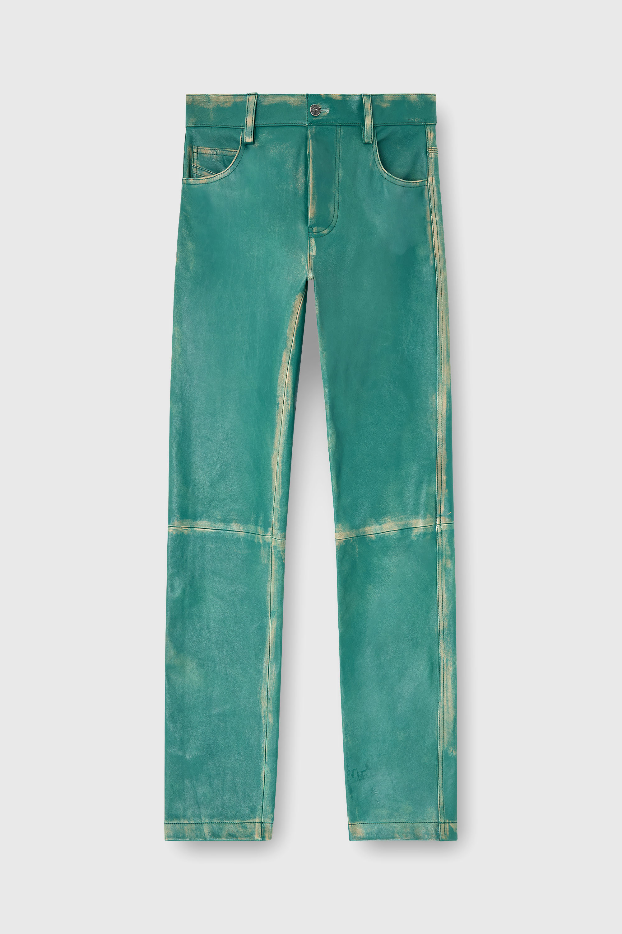 Diesel - P-OCKET, Pantalon en cuir trait&eacute; Homme in Vert - 2