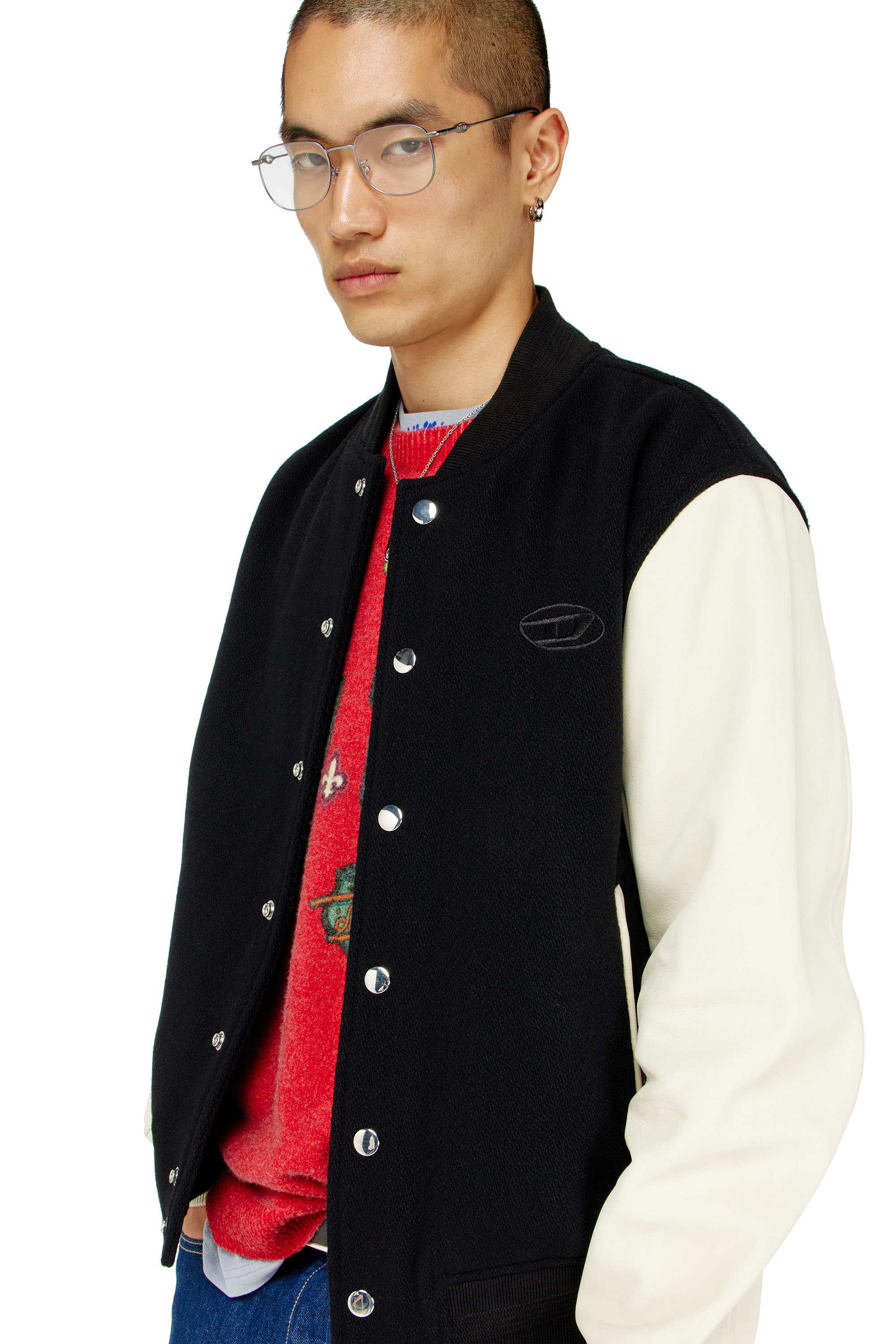 Diesel - L-ARRY-WRD, Blouson aviateur en m&eacute;lange de laine et cuir Homme in Polychrome - 5