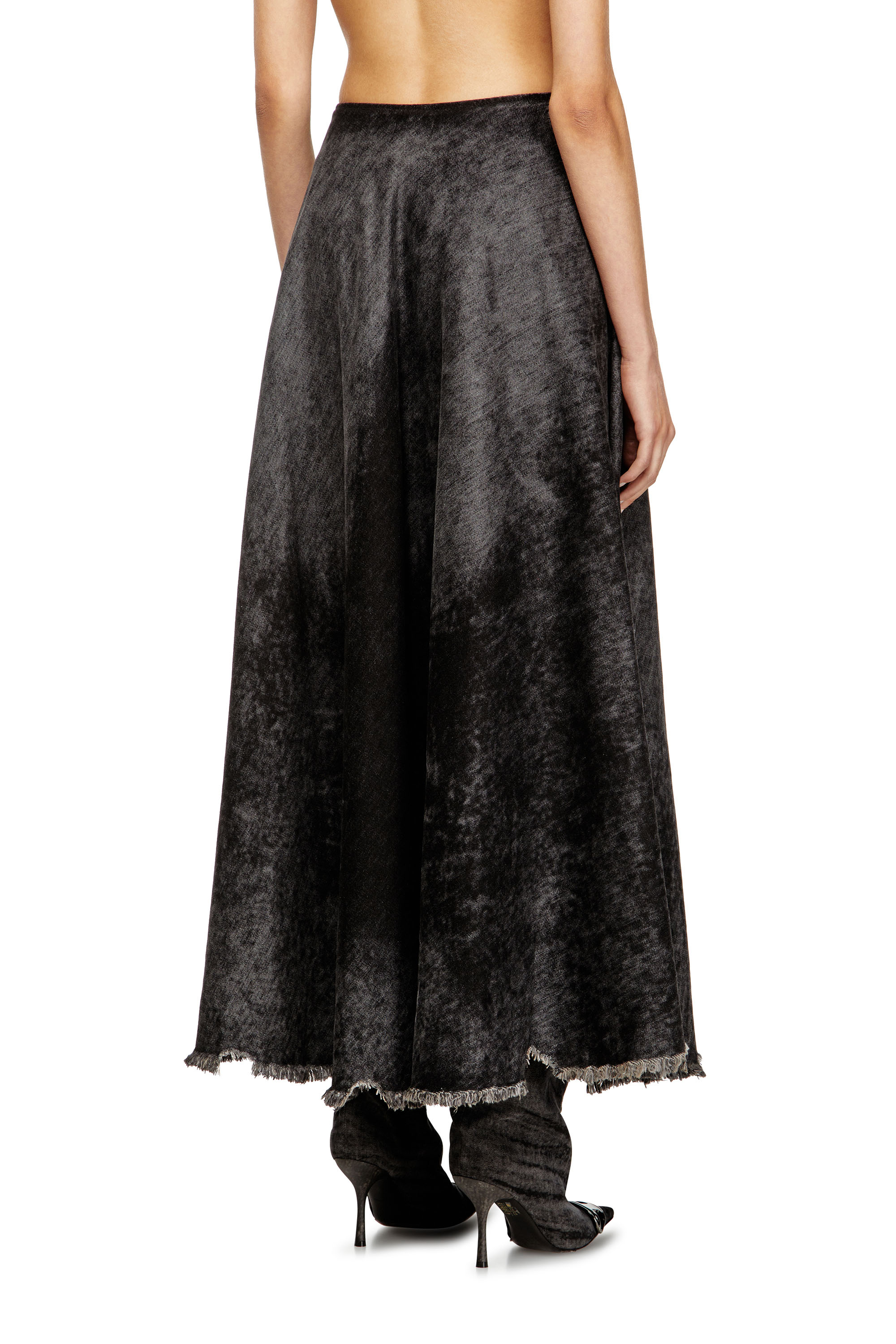Diesel - DE-HANNIE-FSH, Jupe ample en denim de coton et chanvre gravé au laser Femme in Noir - 4