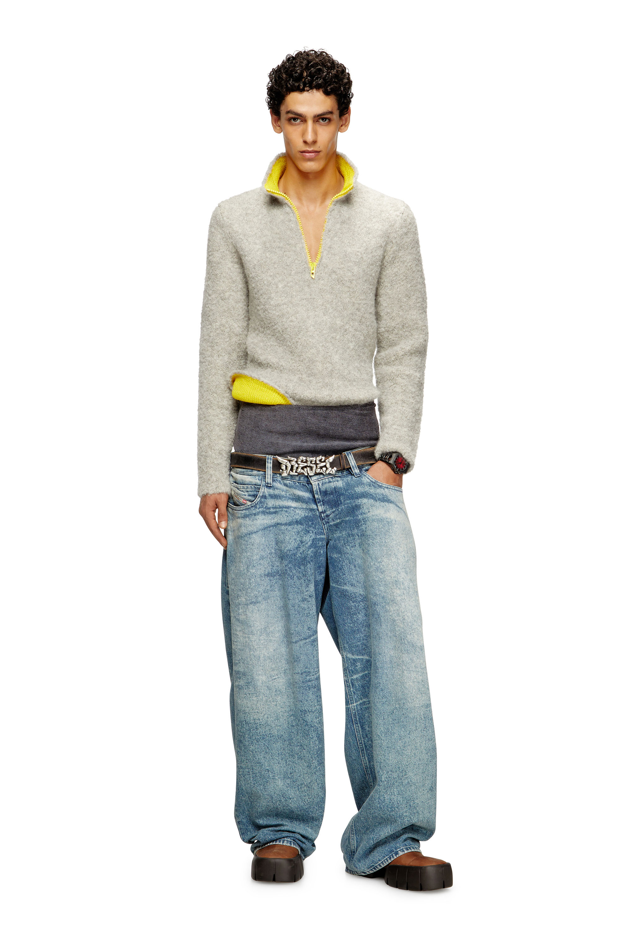 Diesel - K-ELLER, Pull demi-zippé avec intérieur contrasté Homme in Gris - 1