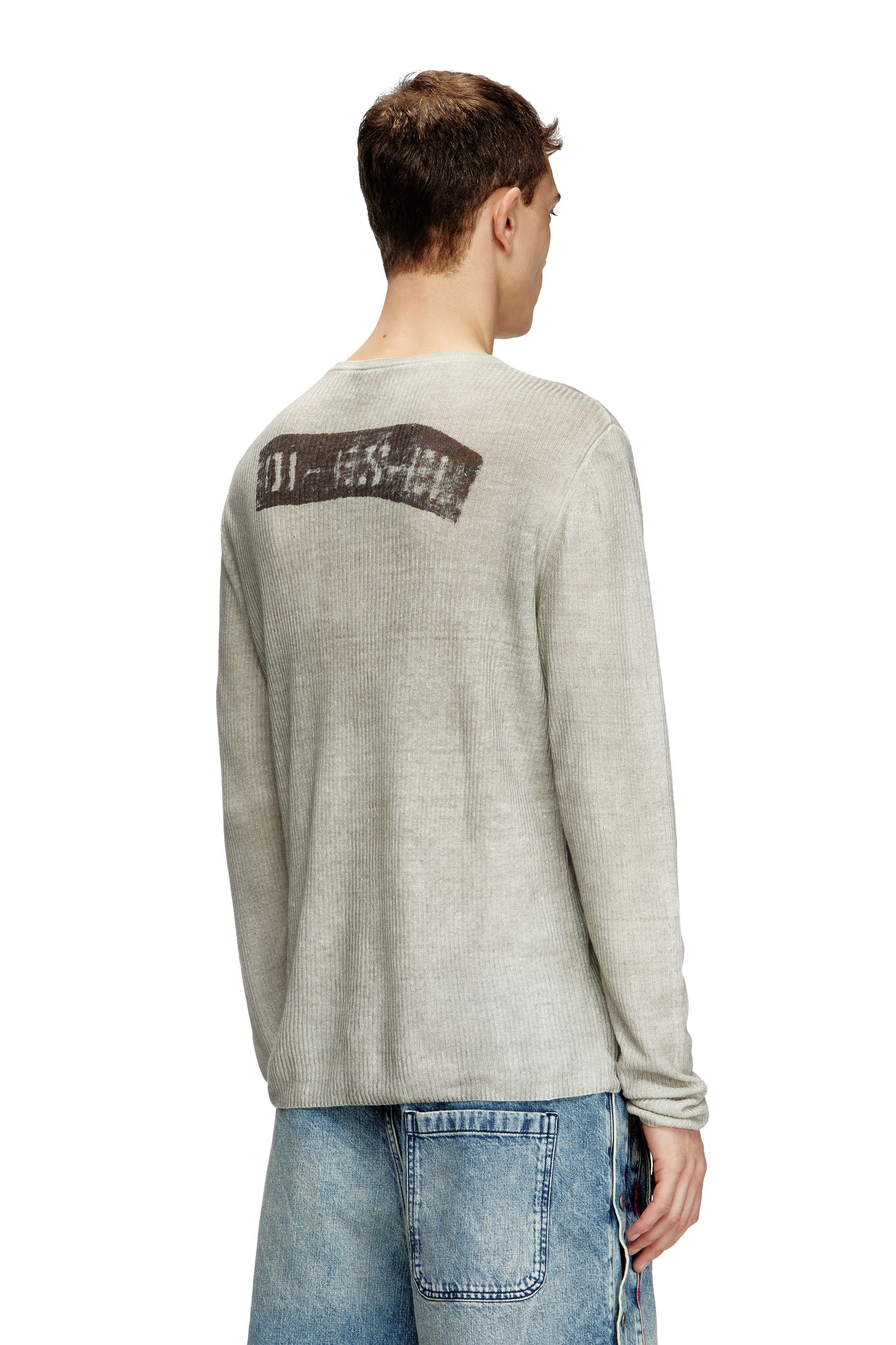 Diesel - K-ROBBY, Pull Henley effet sali, en lin Mixte in Beige - 4