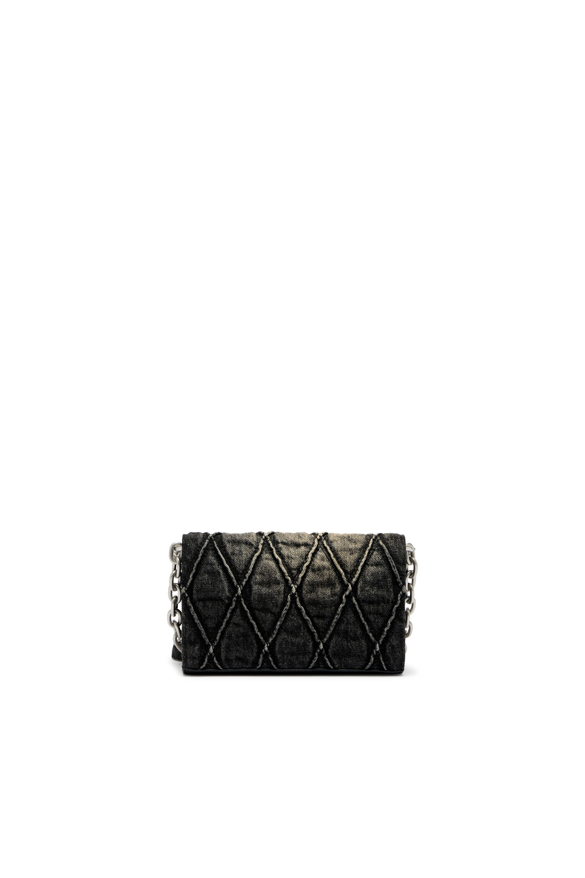 Diesel - CHARM-D WALLET STRAP, Porte-monnaie en denim matelass&eacute; motif argyle Femme in Noir - 2