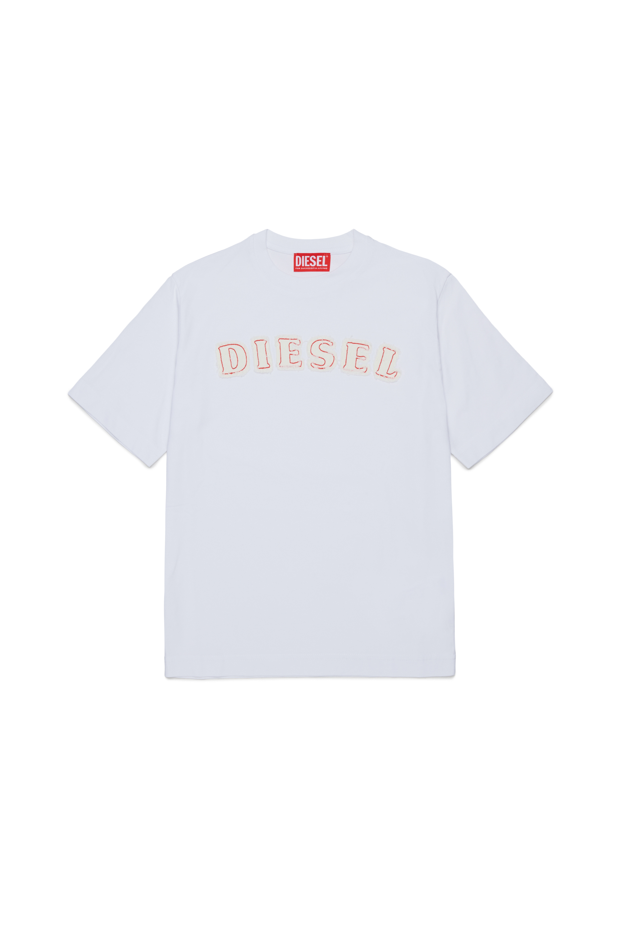 Diesel - TJEANS OVER, T-shirt en coton avec logo effet effiloch&eacute; Homme in Blanc - 1