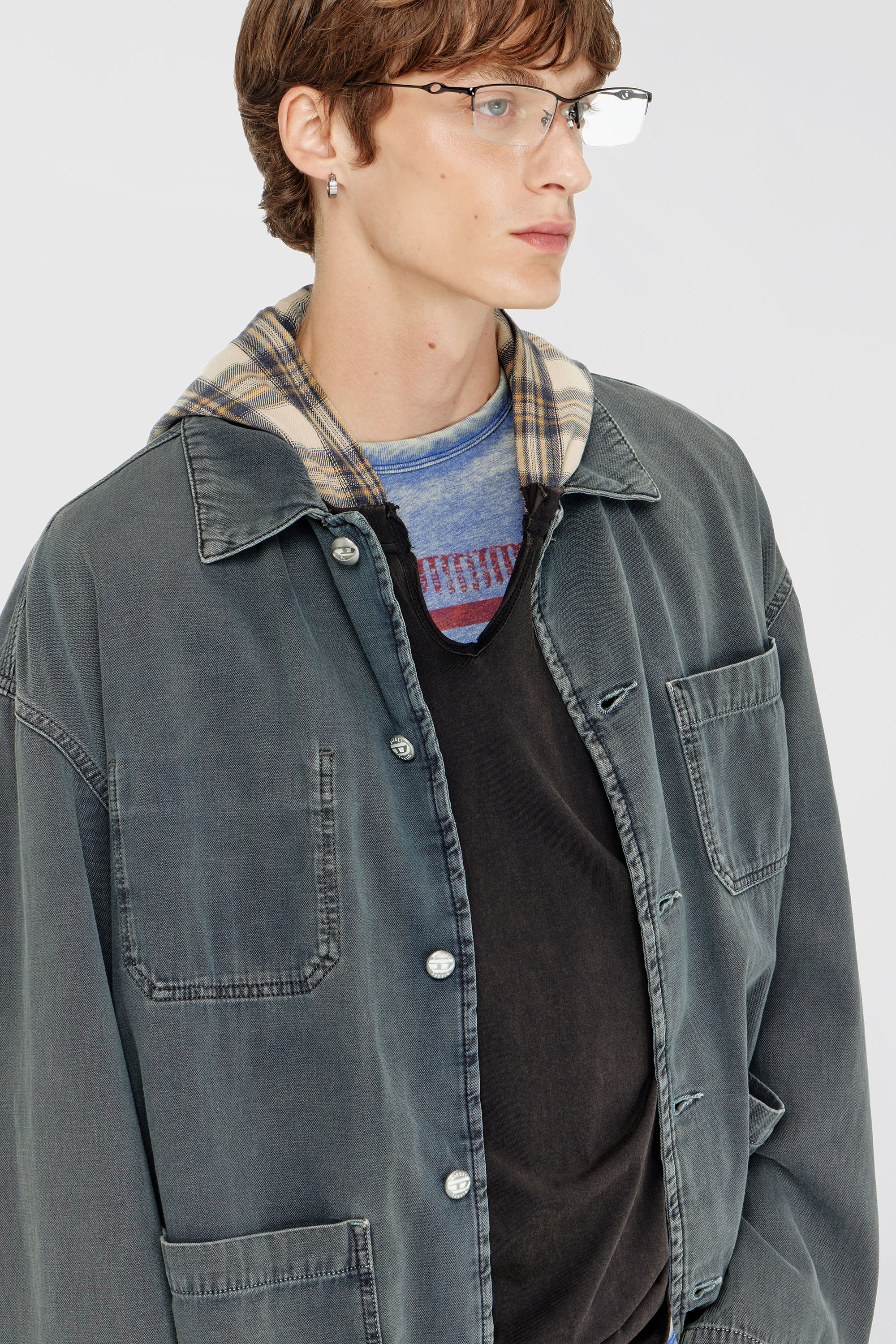 Diesel - D-STACK-U, Veste style utility en denim color&eacute; Mixte in Gris - 5