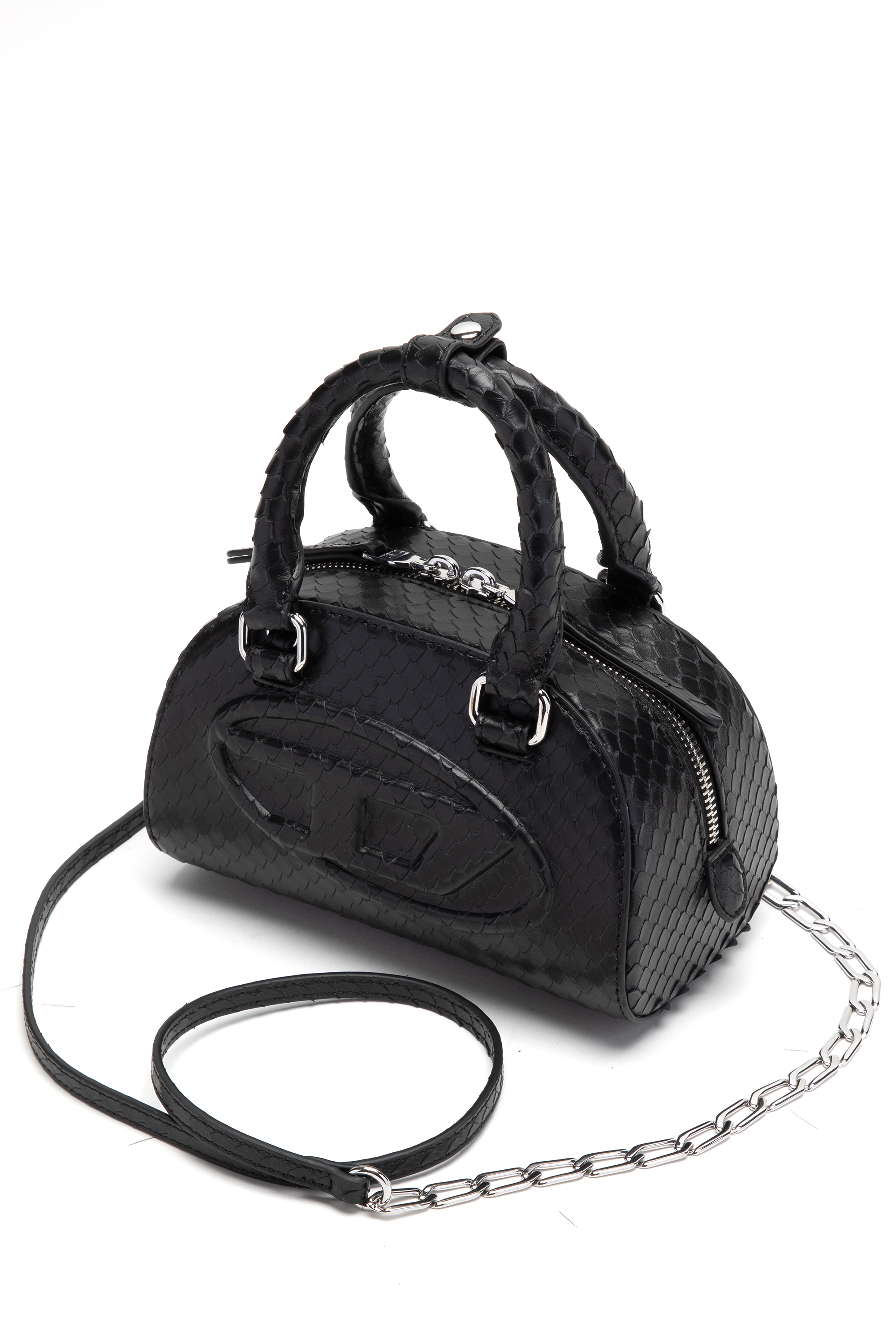 Diesel - 1DR DOME CROSSBODY, 1DR Dome-Sac bowling mini en cuir effet serpent Femme in Noir - 4