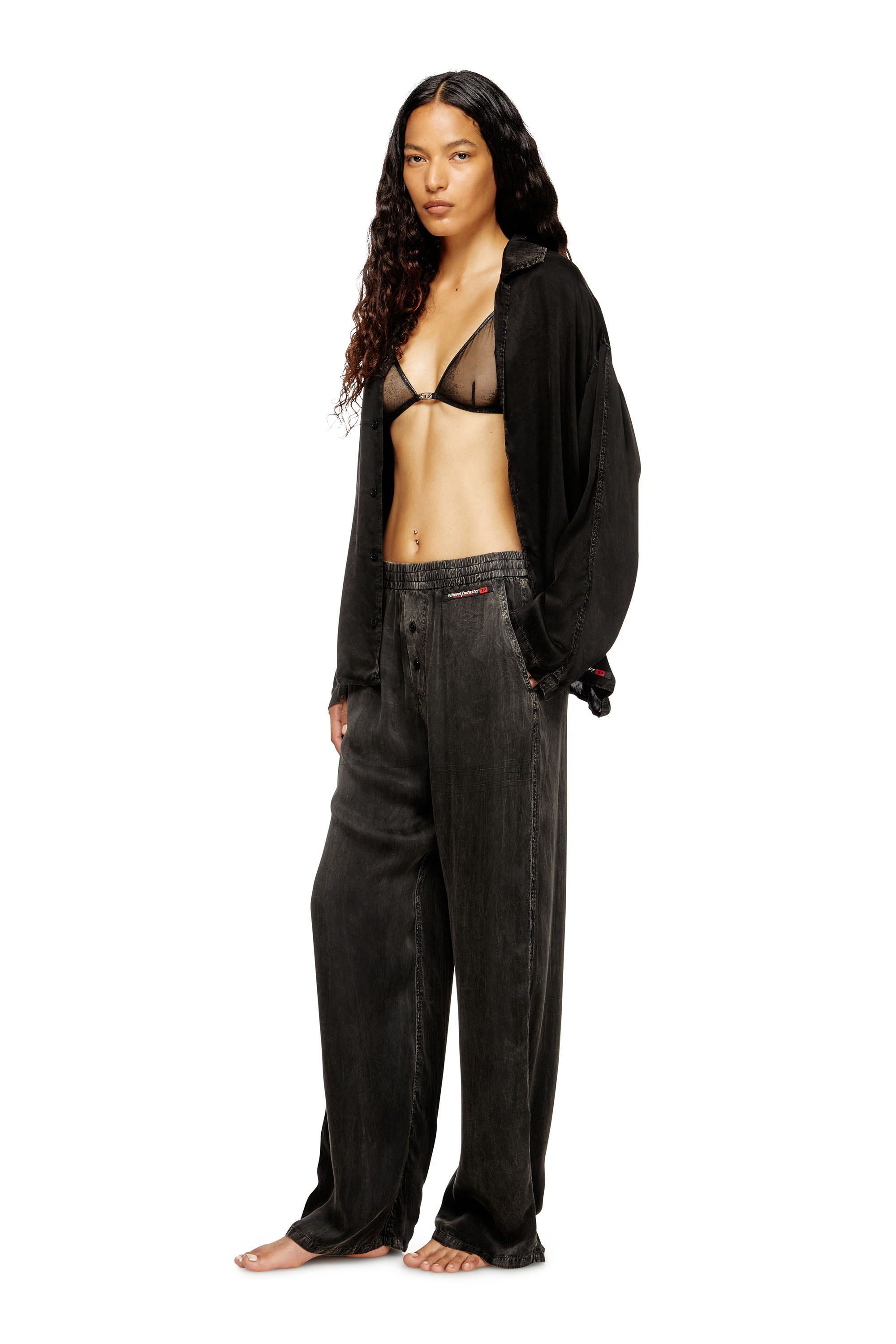 Diesel - SET-KEITH-DNM, Pyjama fluide avec effet denim Mixte in Noir - 7