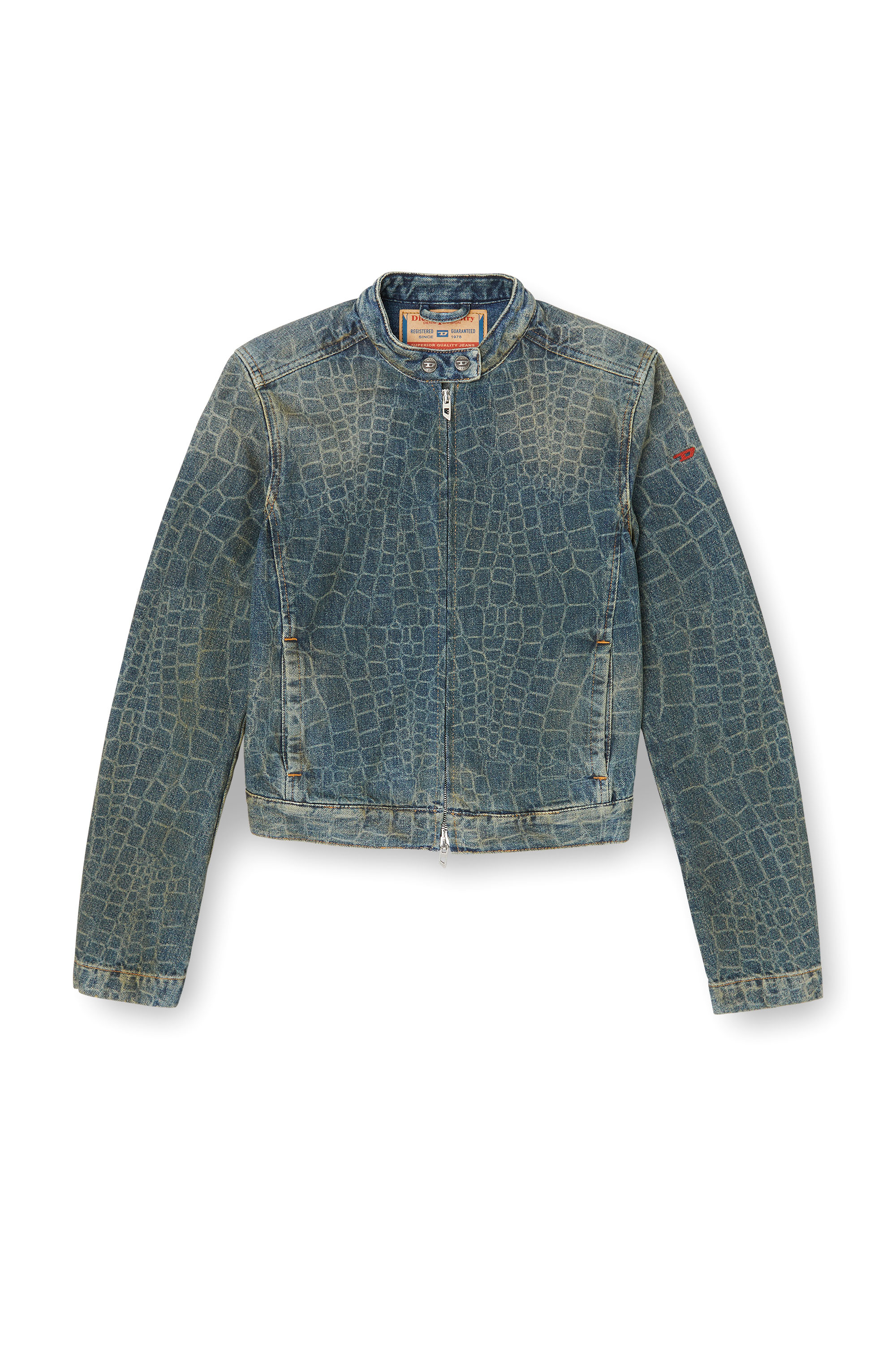 Diesel - CL-DE-MORNIN-SNAKE, Veste biker en denim avec imprimé serpent Femme in Bleu - 3