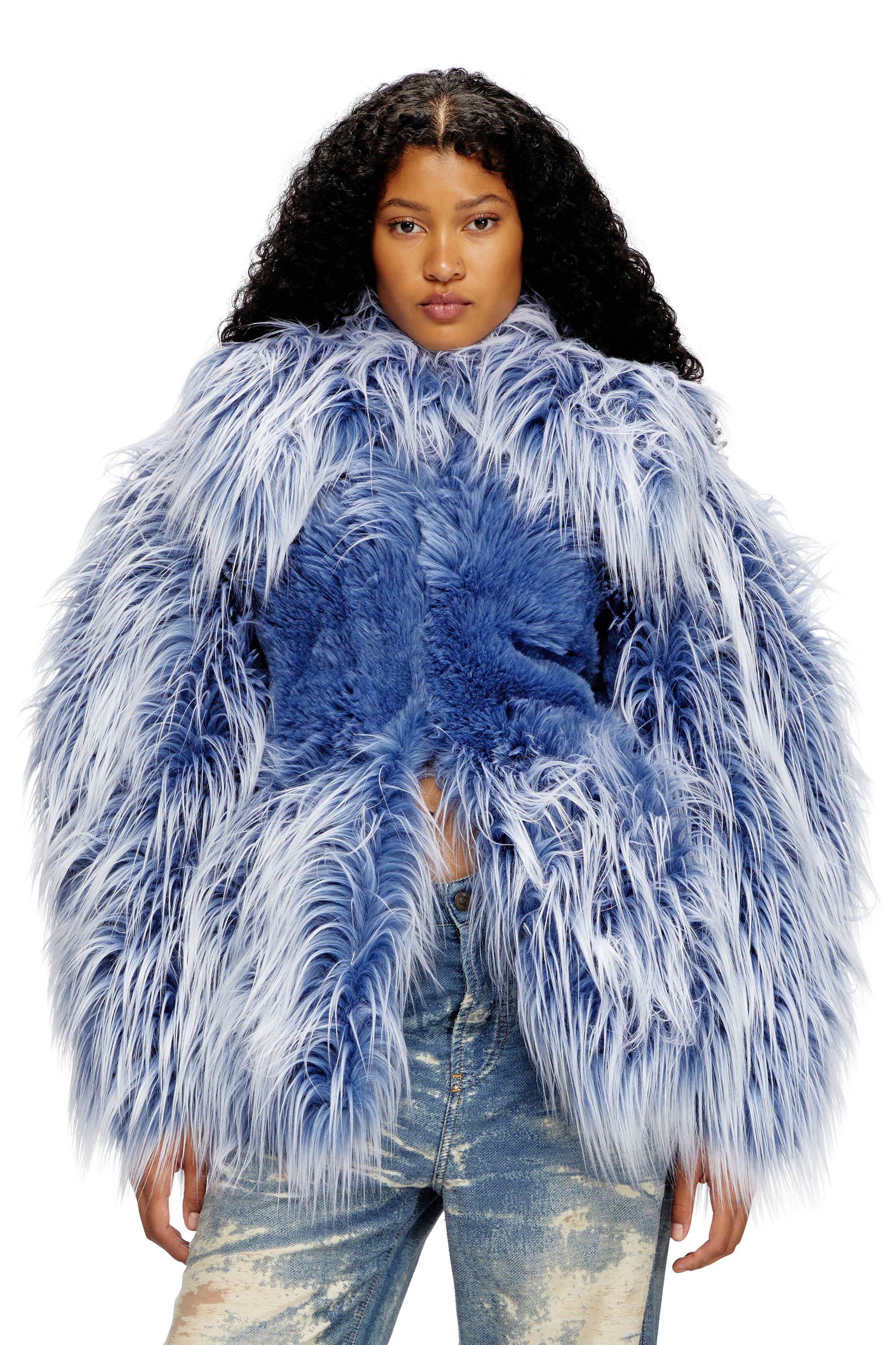 Blue furry jacket best sale