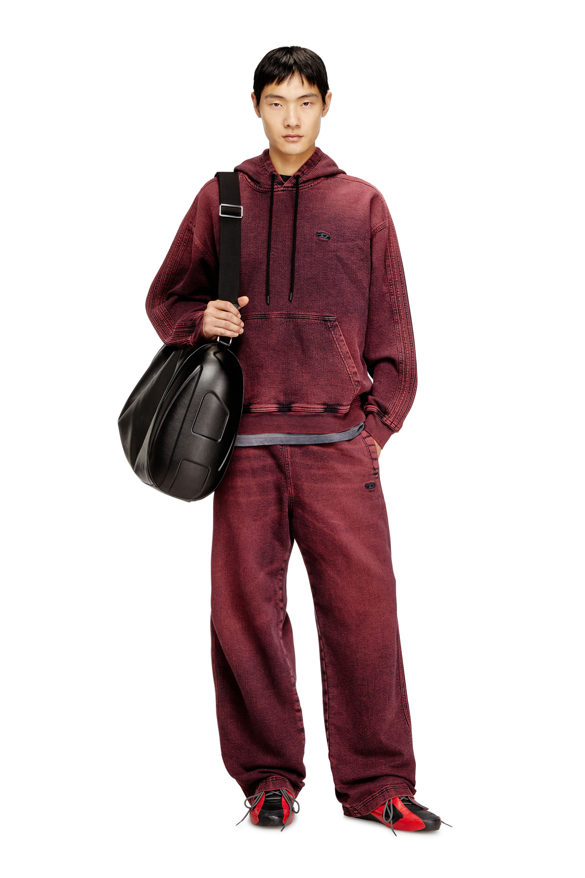 Diesel - D-UM-RIB-HORSE, Sweat &agrave; capuche en denim de surv&ecirc;tement indigo avec logo Homme in Rouge - 2