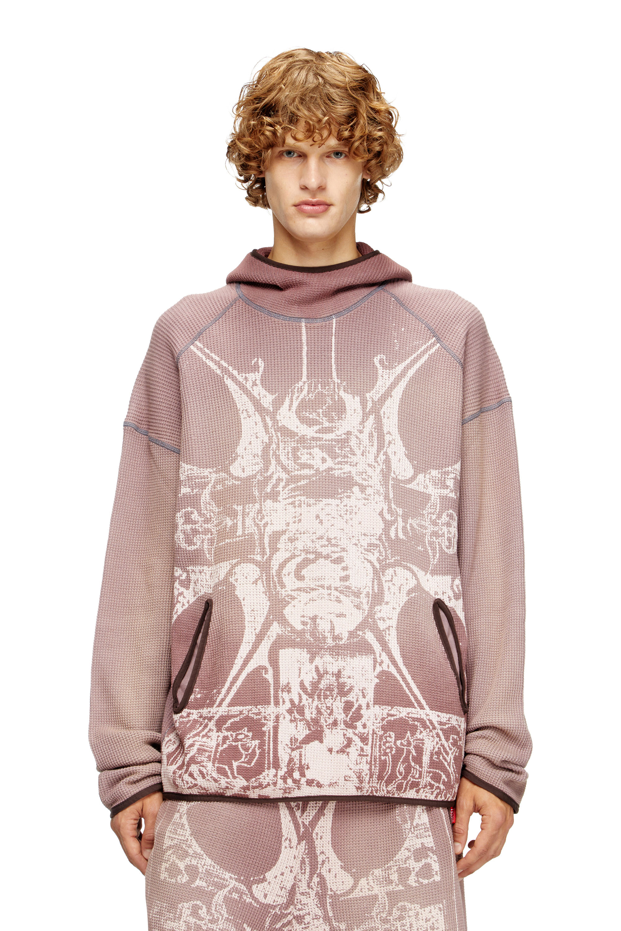 Diesel - S-WAF-HOOD-NEW, Sweat-shirt à capuche délavé en tissu gaufré avec imprimé graphique Homme in ToBeDefined - 1