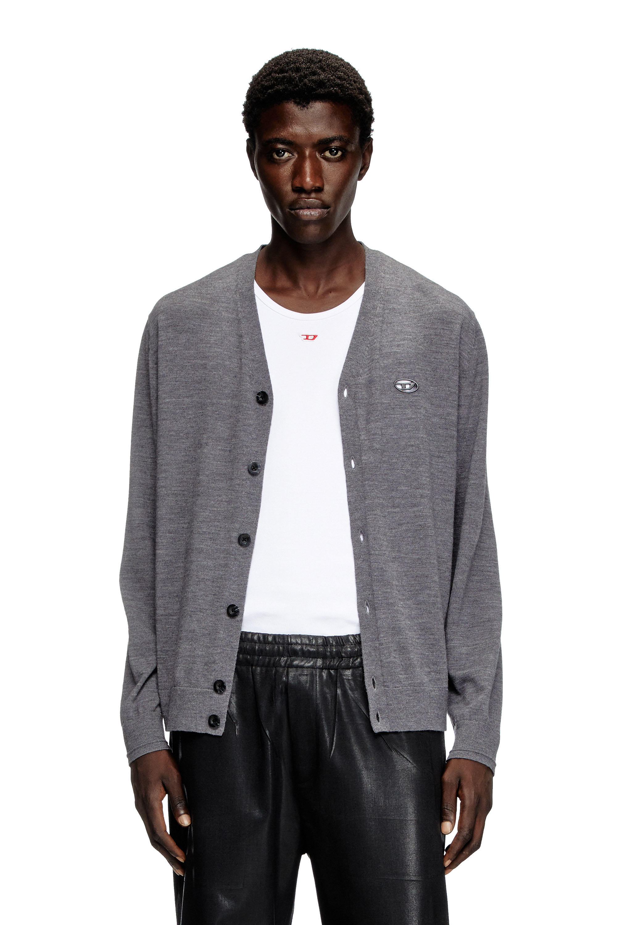 Diesel - K-VOLTO, Cardigan en laine avec logo cut-out Homme in Gris - 1