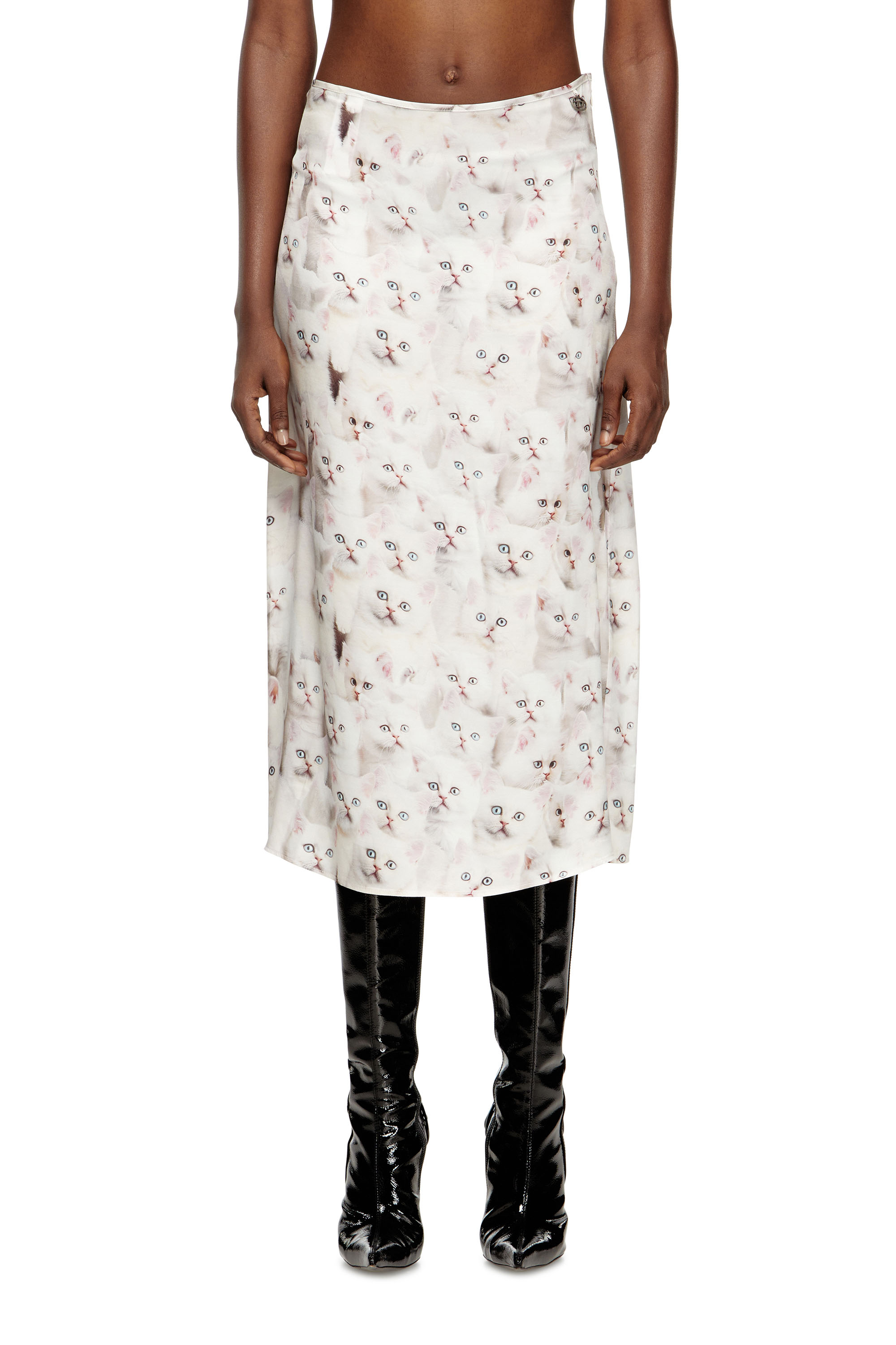 O-RCHID-R1, White Diesel - O-RCHID-R1, Woman's Midi skirt in viscose with all-over print in White - 3