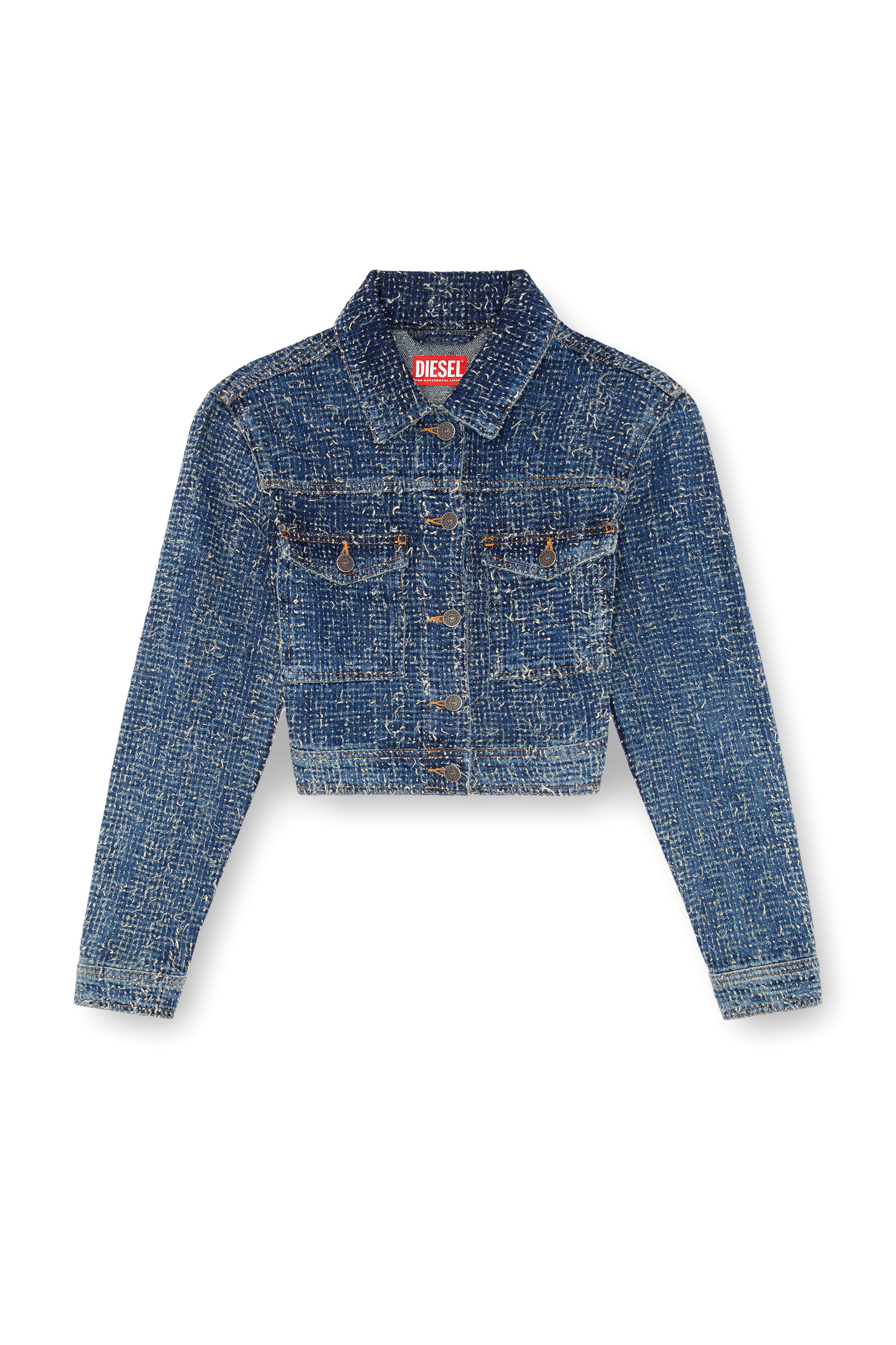 Diesel - DE-ATEL-S, Veste crop en denim boucl&eacute; Femme in Bleu - 2