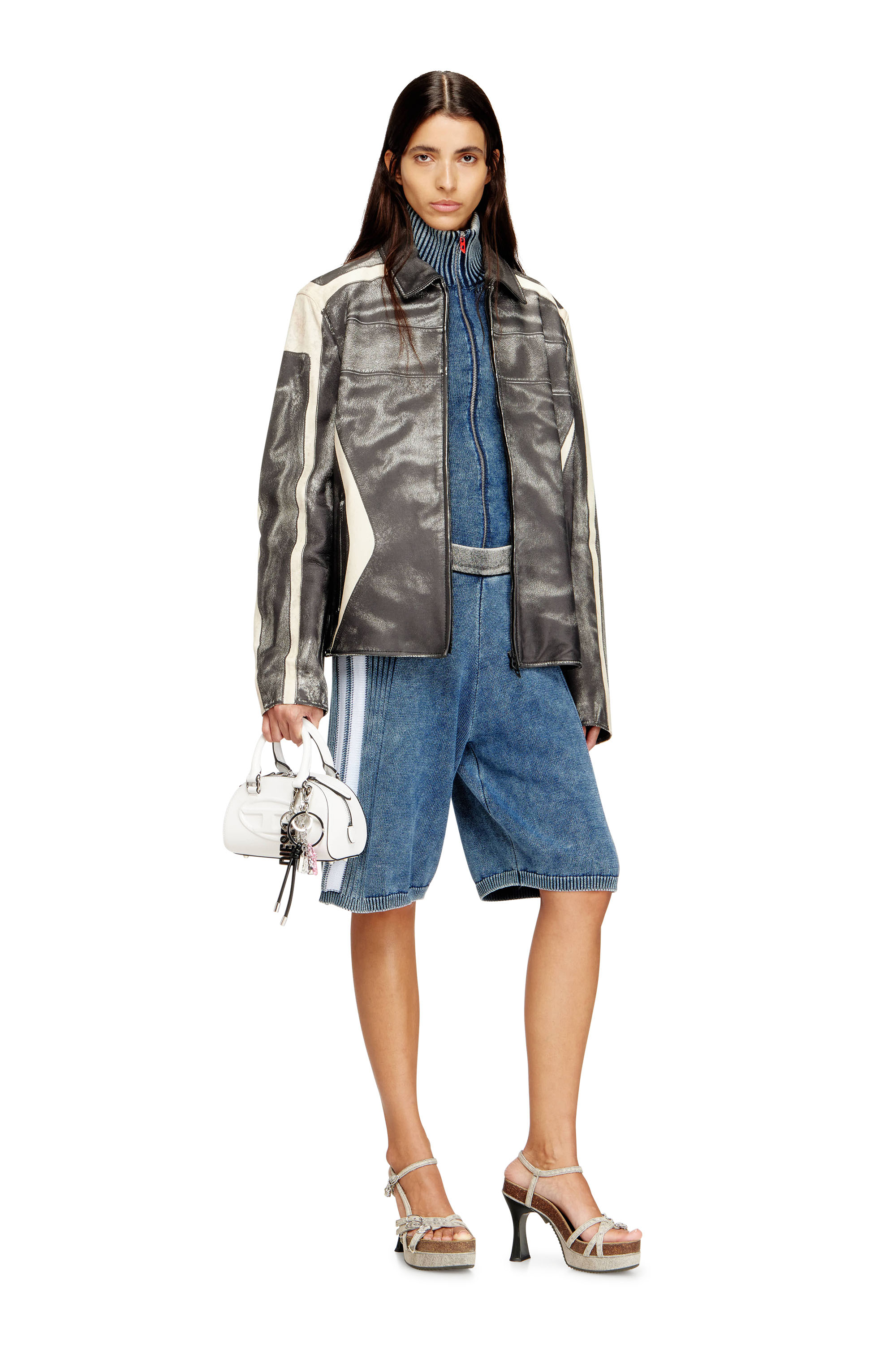 Diesel - M-ESTHER, Shorts en maille avec bandes sportives Femme in Bleu - 1