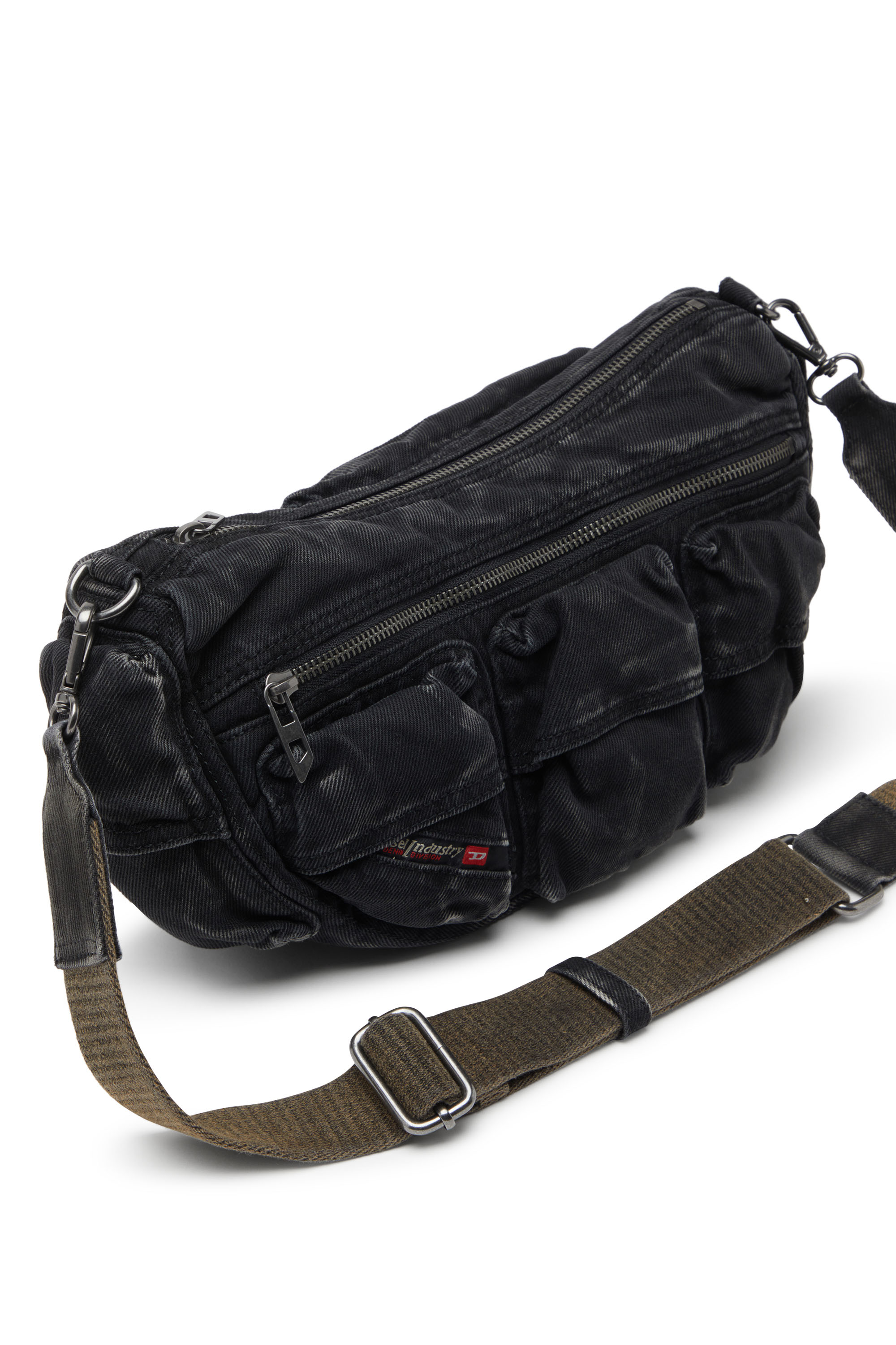 Diesel - MULTI-PKTS SHOULDER BAG X, Multi-Pkts-Sac multipoches en denim délavé Mixte in Noir - 3