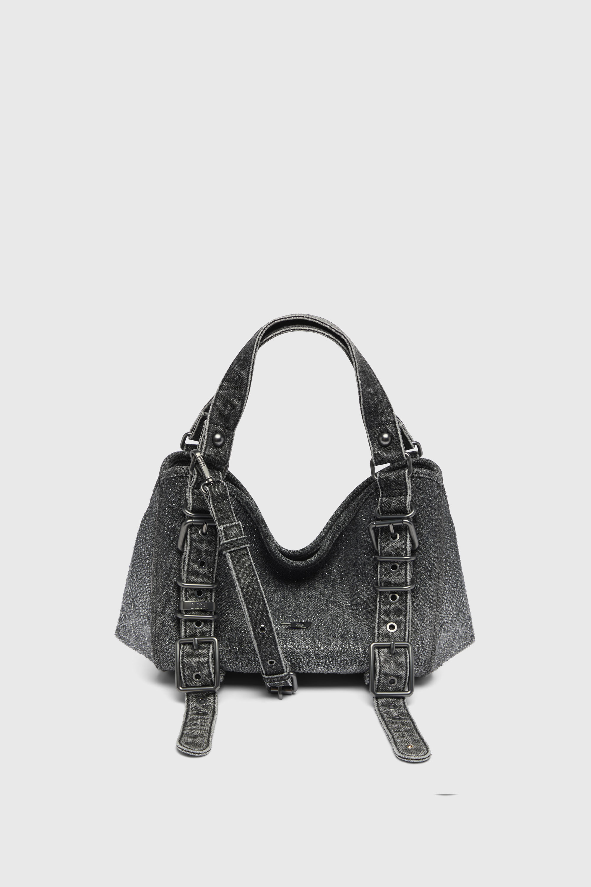 Diesel - D-ONE TOPHANDLE S, D-One-Sac small &agrave; poign&eacute;e sup&eacute;rieure en denim solaris&eacute; orn&eacute; de cristaux Femme in Noir - 1