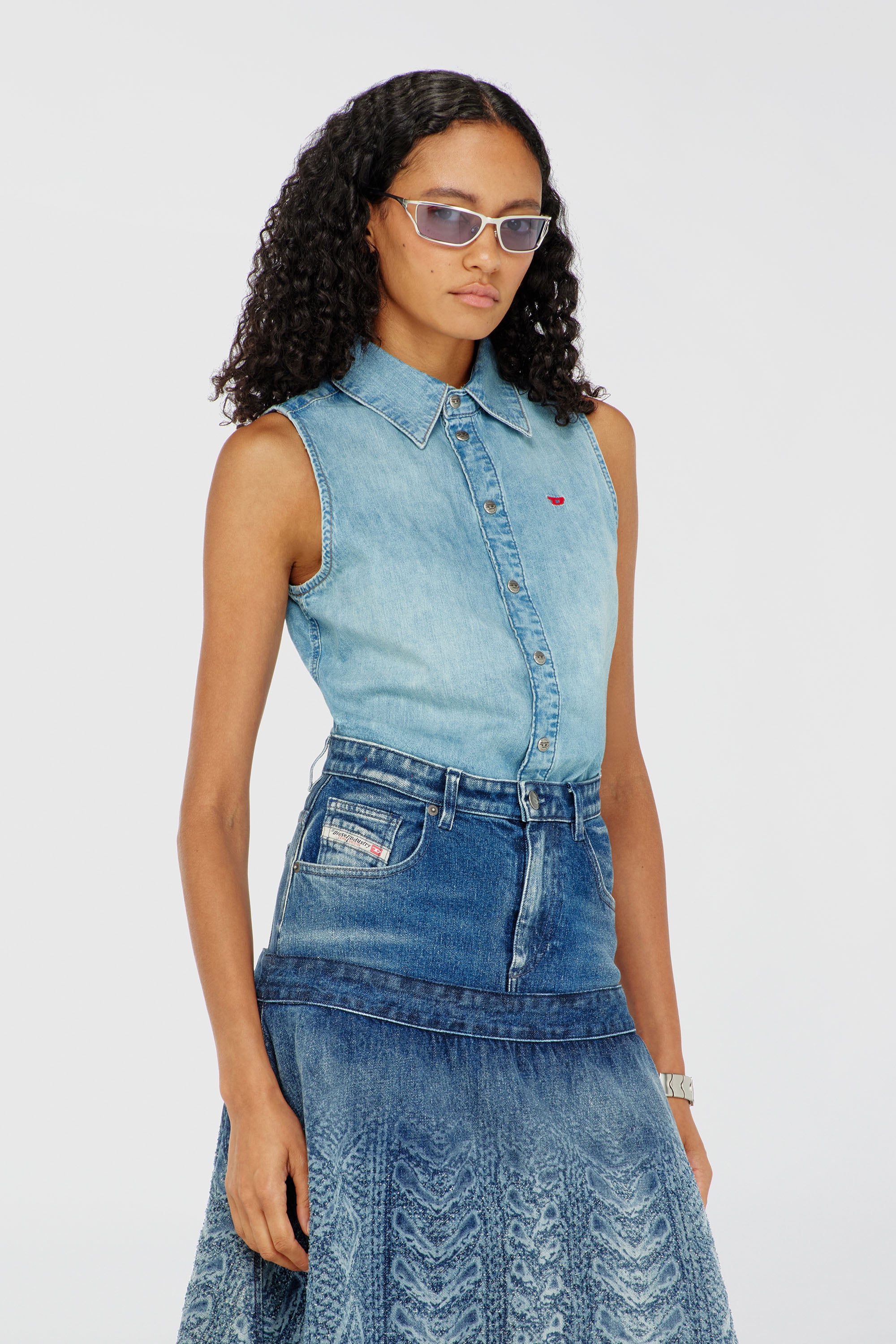 Diesel - DE-EAZY-SL, Woman's Sleeveless denim shirt in Light Blue - 1