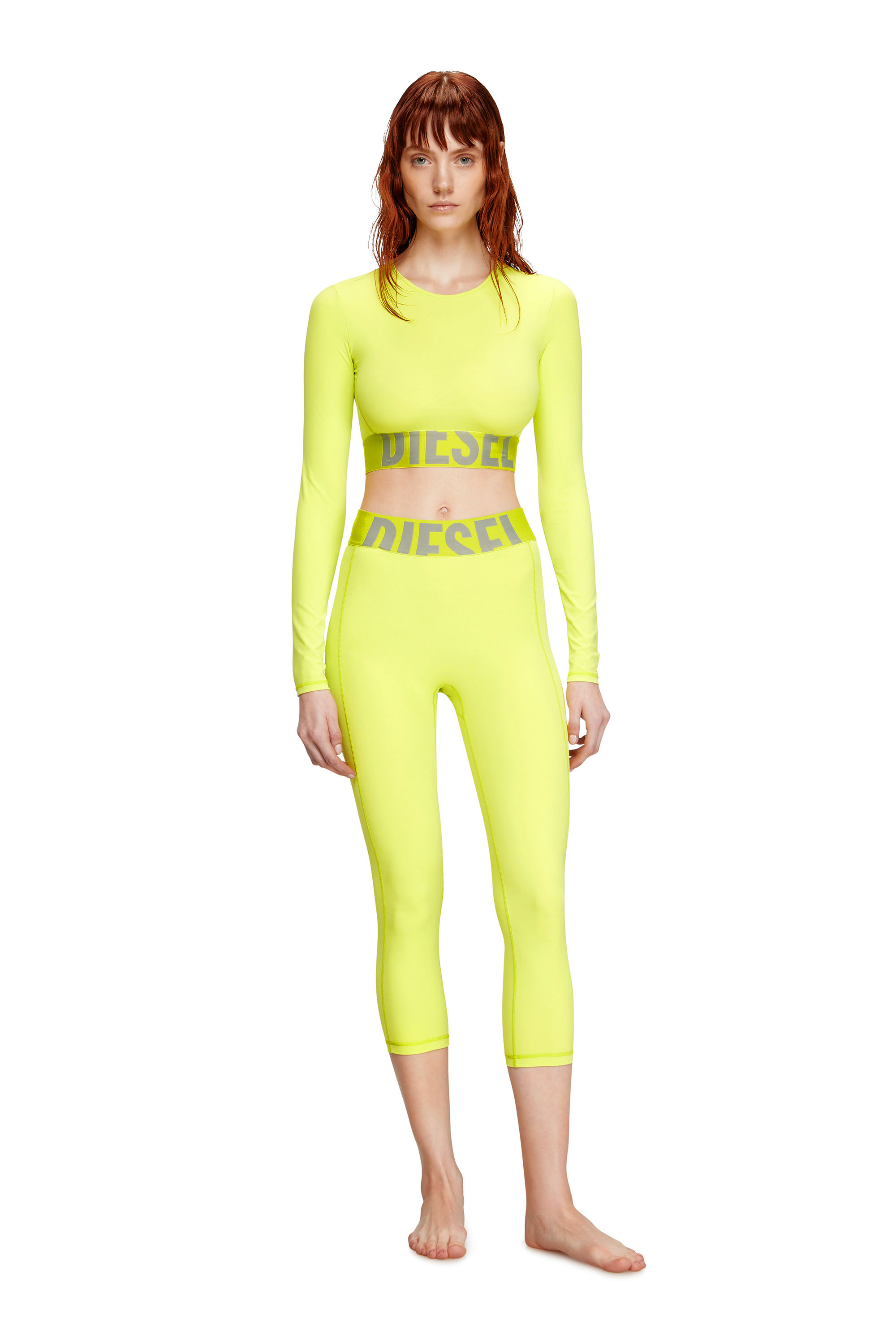 Diesel - MELISSA-D-POP, Top cropped en microfibre avec logo tronqué Femme in Vert - 1