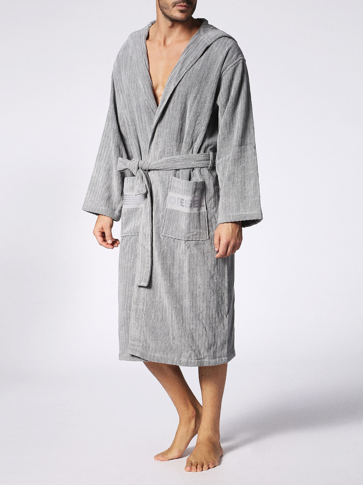 Diesel - 72344 SOLID size L/XL, Unisex's Grey bathrobe with decorated pockets, l/xl in Grey - 1