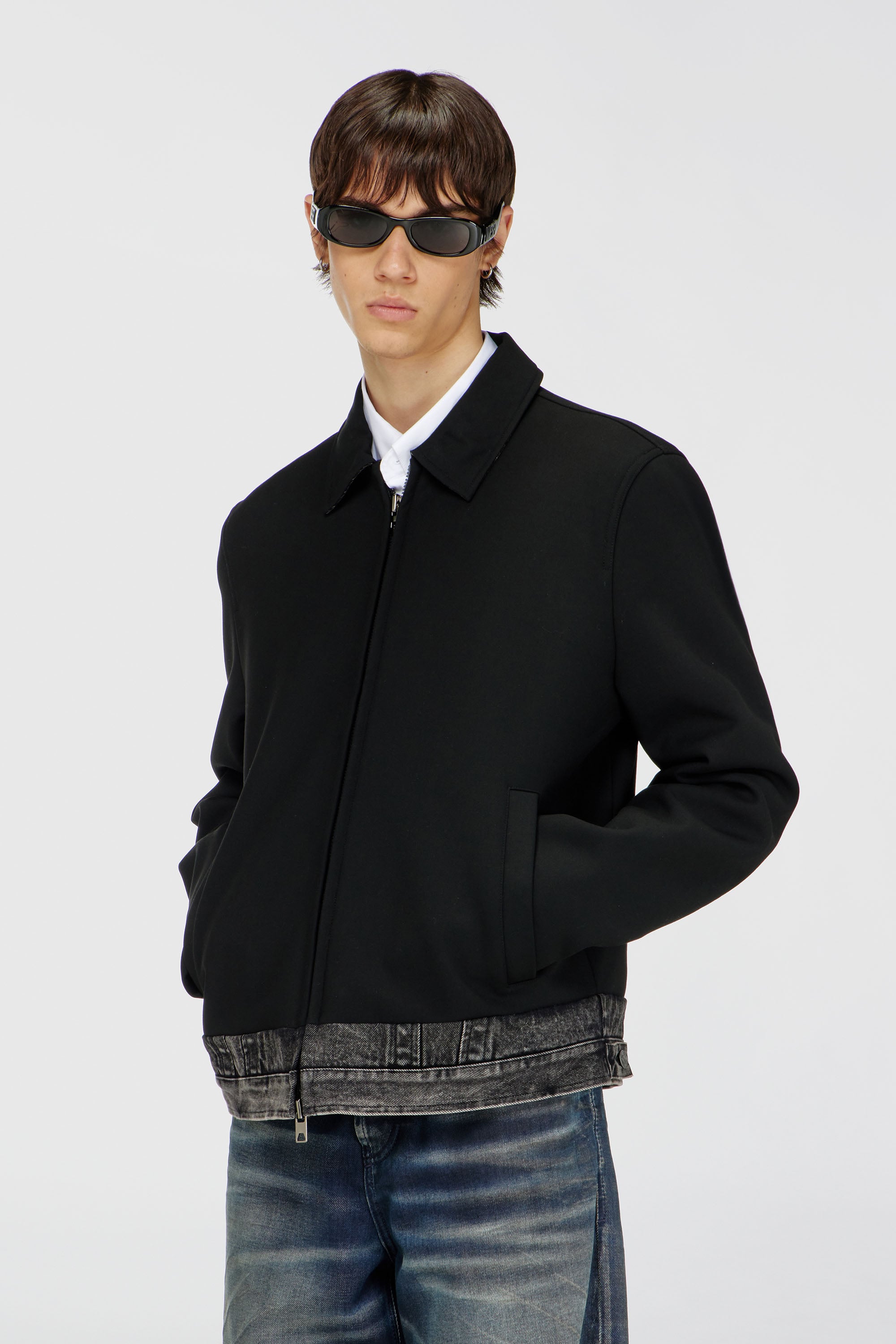 Diesel - J-RAJAM, Man's Coach jacket with denim section in Black - 1