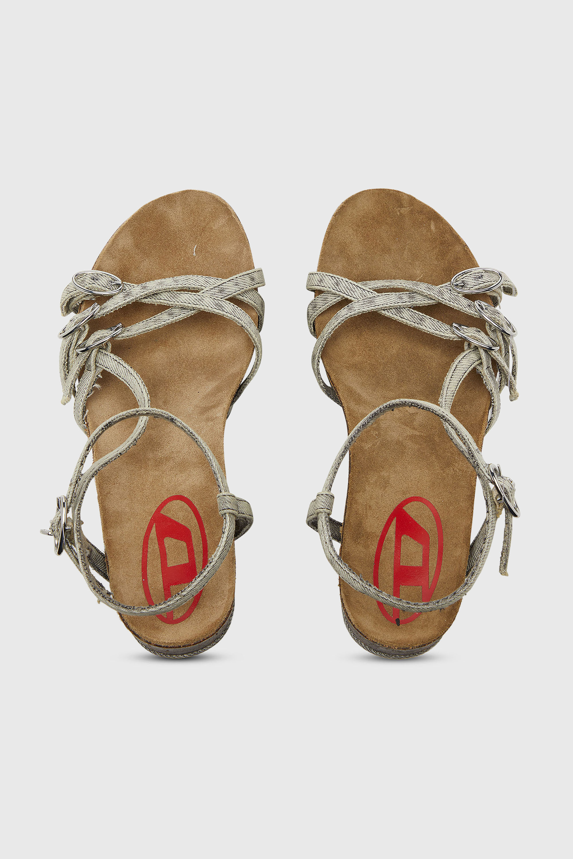 Diesel - D-WOODSTOCK 105 SANDAL, D-Woodstock-Sandales &agrave; plateforme &agrave; brides en denim Femme in Gris - 6