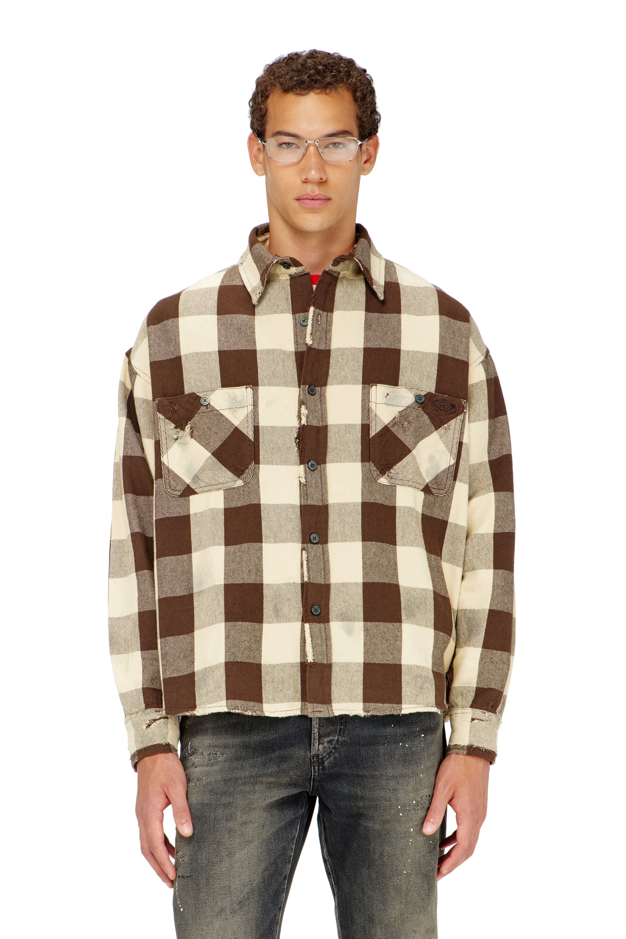 Diesel - S-DRUM, Chemise &agrave; carreaux effet us&eacute; Homme in ToBeDefined - 1