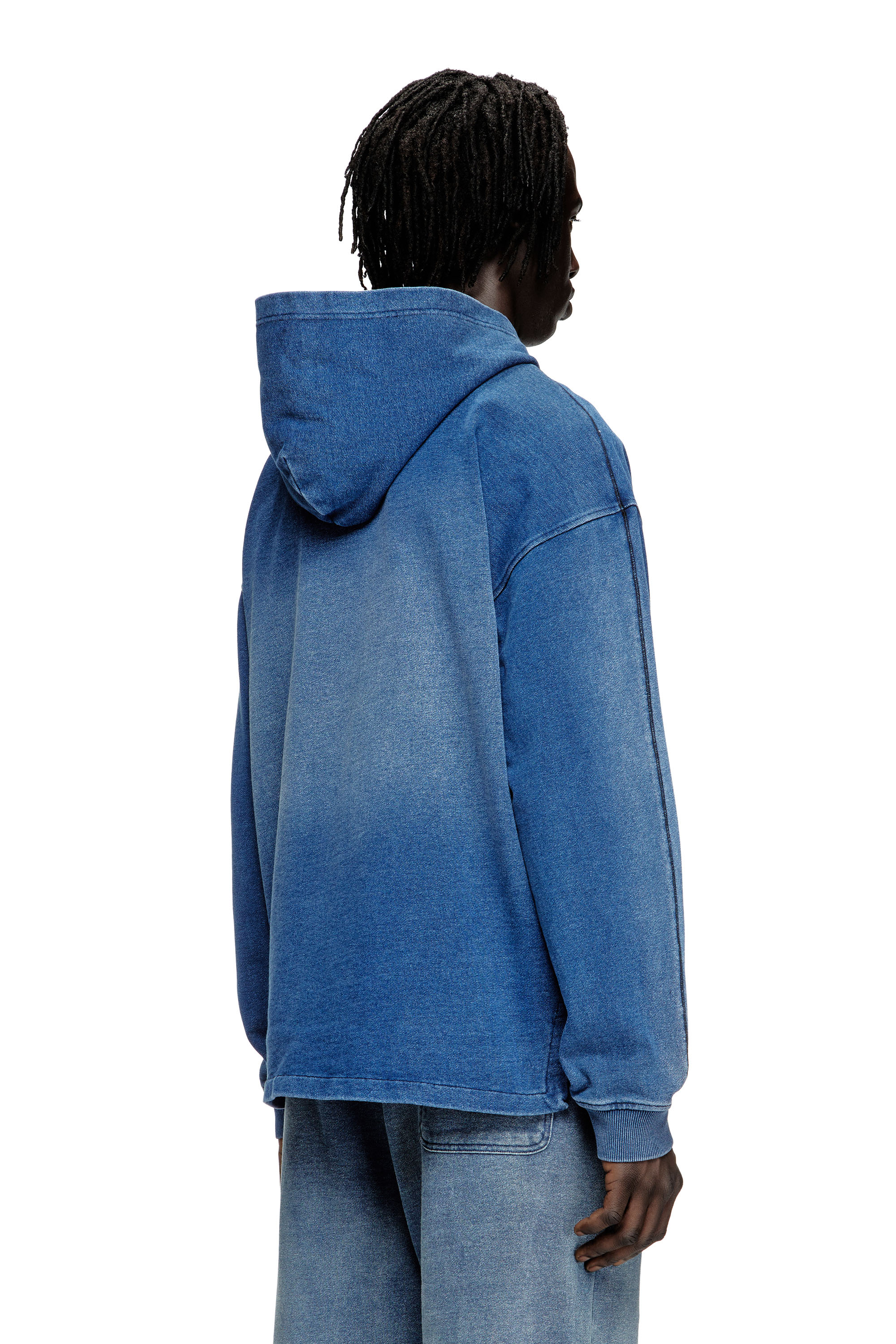Diesel - S-BLAXT-HOOD-ZIP-NEW, Sweat-shirt à capuche en jersey effet denim Homme in Bleu - 4