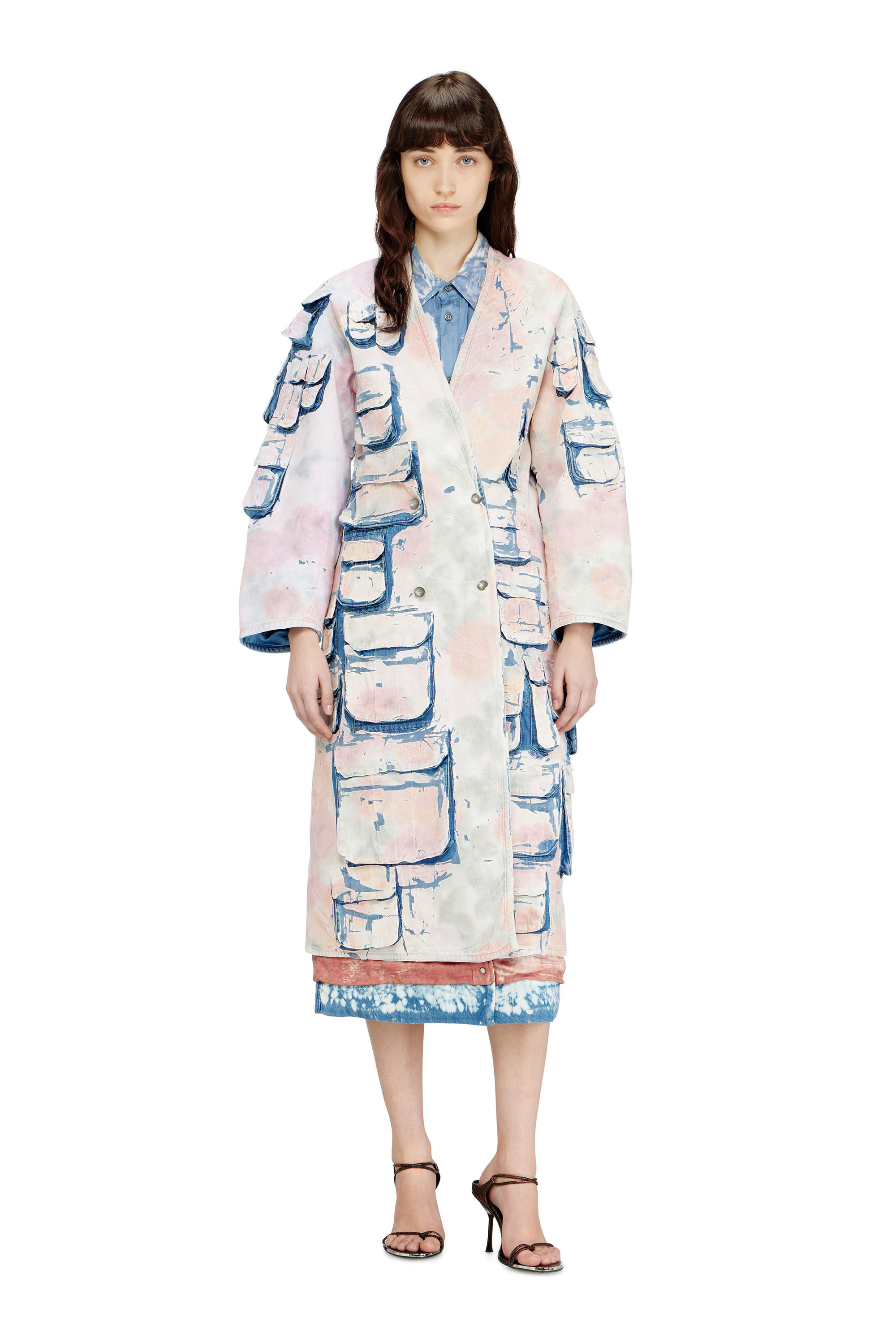 Diesel - DE-SELDOR-FSI, Manteau en denim avec jersey &agrave; carreaux d&eacute;collable Femme in Polychrome - 1