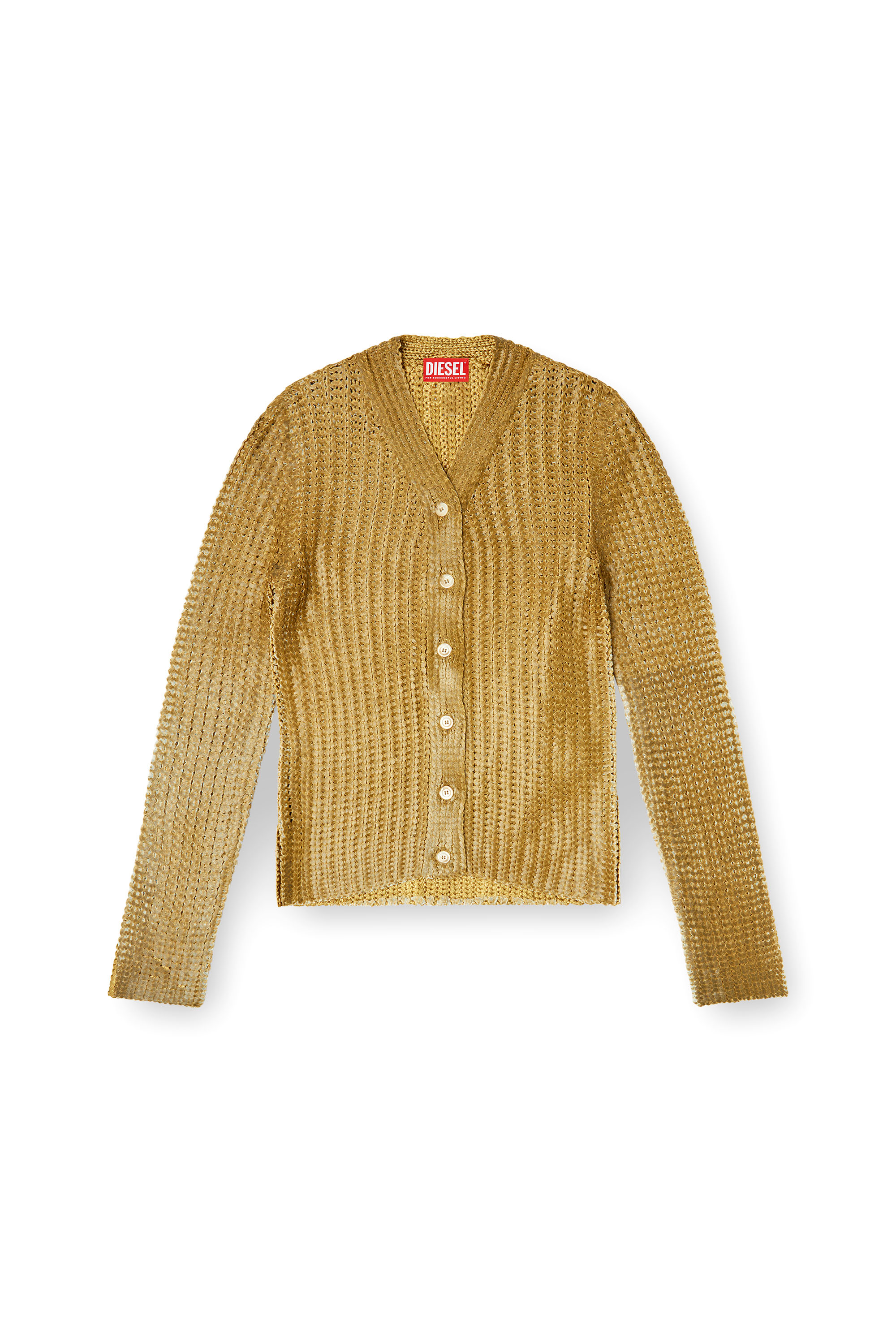 Diesel - M-MILLO, Cardigan côtelé avec effet brillant Femme in Marron - 3