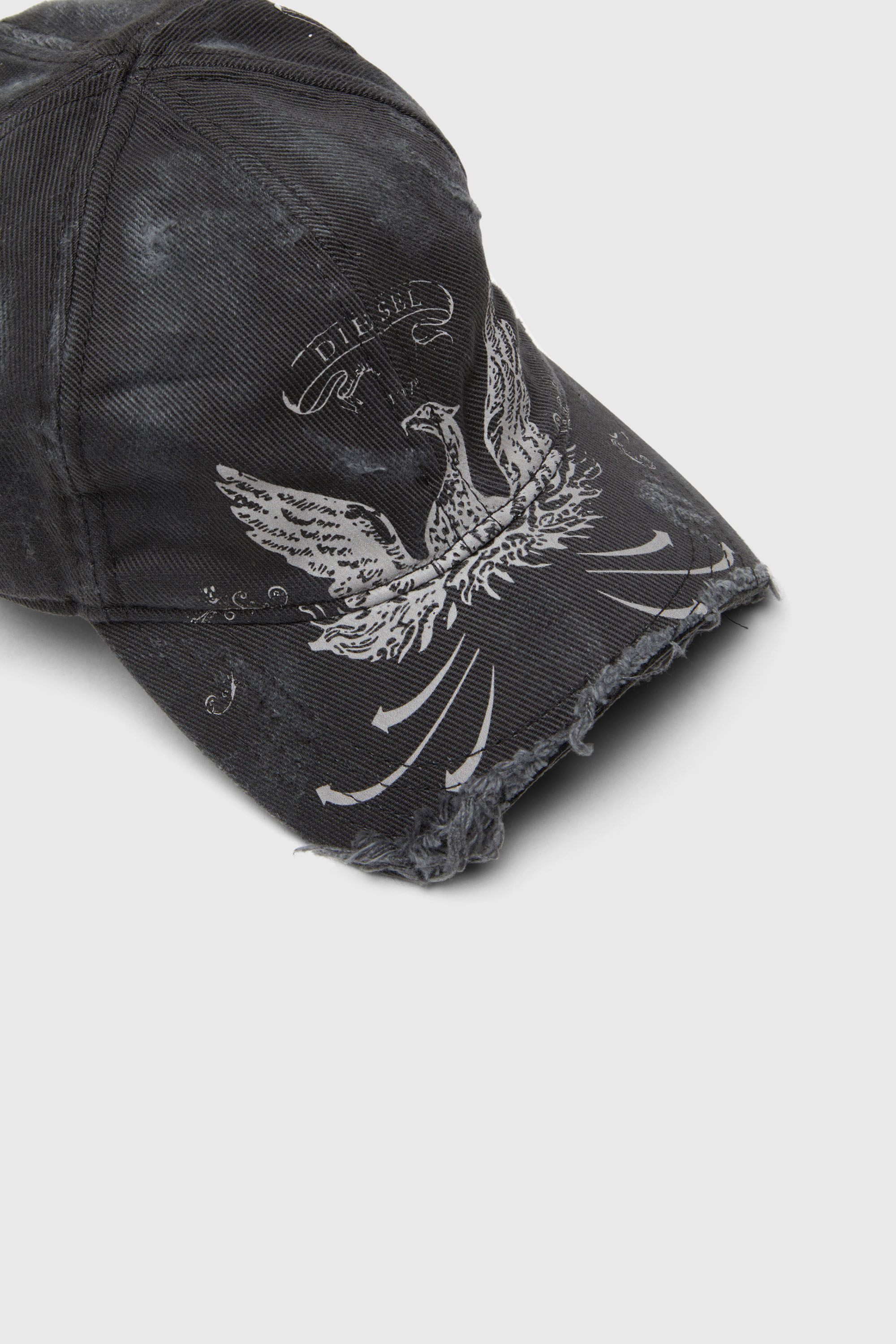 Diesel - C-FENIX, Casquette de baseball effet vieilli avec imprim&eacute; du ph&eacute;nix Homme in Noir - 3