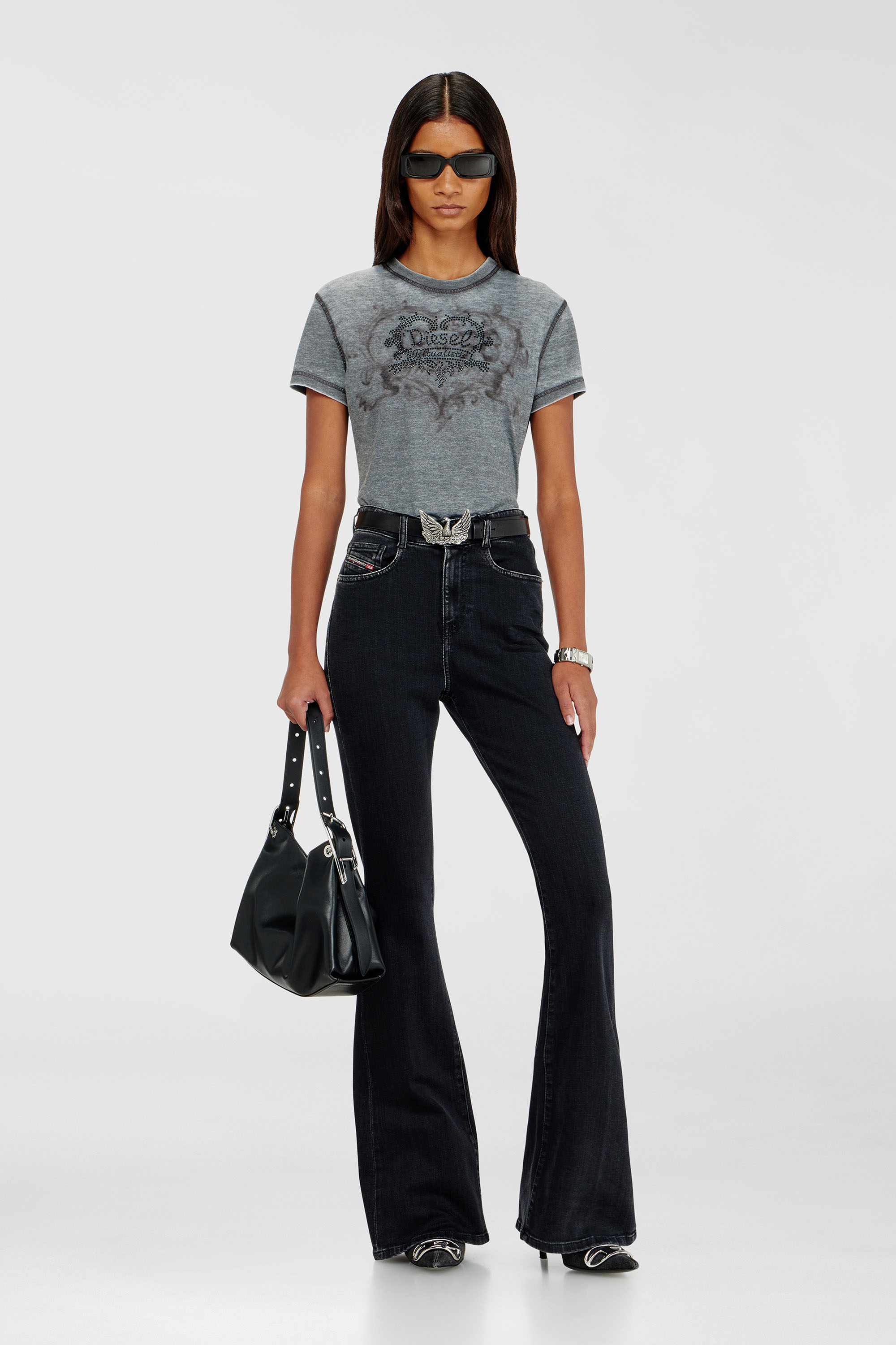 T-shirt en jersey avec strass et burnout effect