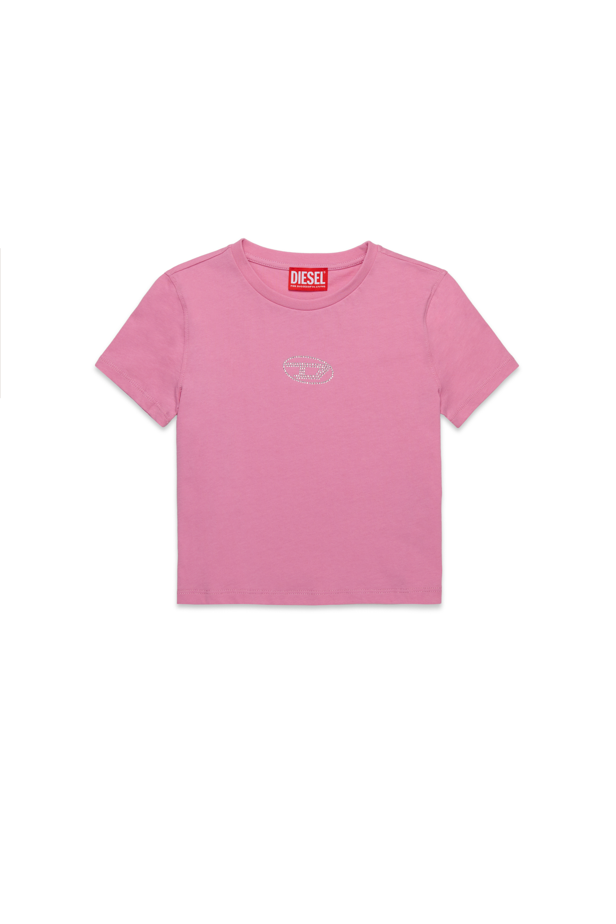 Diesel - TSLIGX, T-shirt avec logo Oval D en cristal Femme in Rose - 1