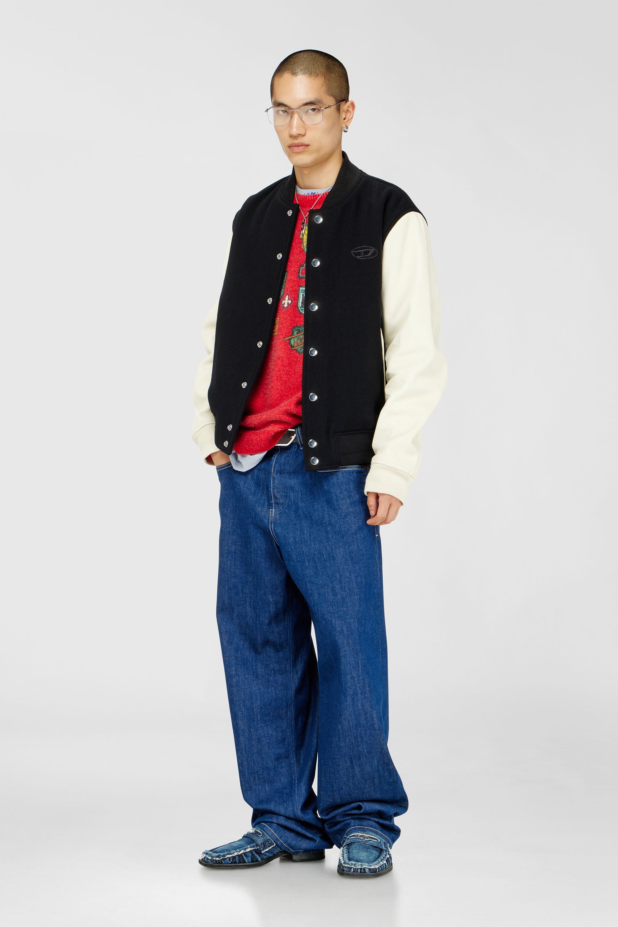 Diesel - L-ARRY-WRD, Blouson aviateur en m&eacute;lange de laine et cuir Homme in Polychrome - 2