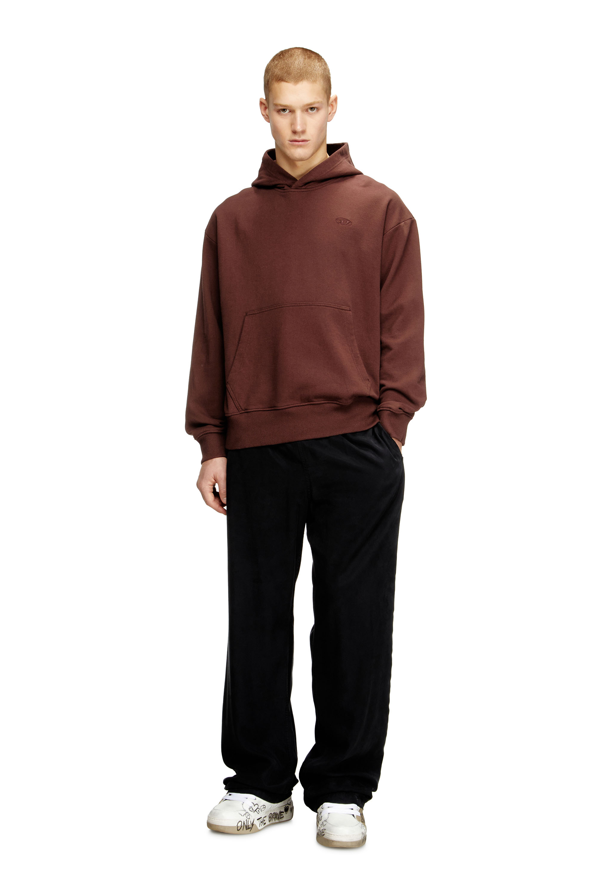 Diesel - S-MACS-HOOD-MEGOVAL-D, Sweat-shirt à capuche avec logo brodé Homme in Marron - 1