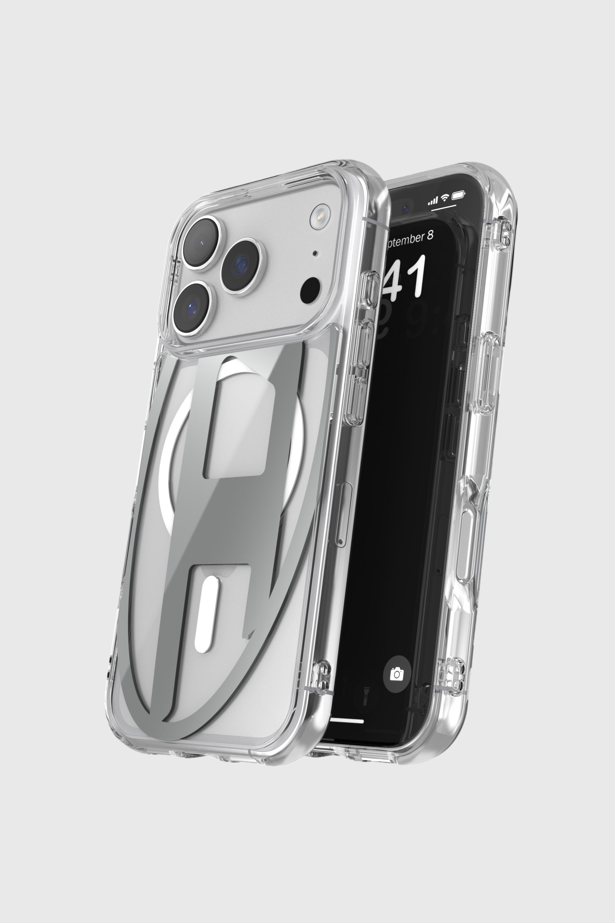 Diesel - 60413 AOP CASE, &Eacute;tui m&eacute;tallique Oval D avec Magsafe pour iPhone 17 Pro Mixte in Gris - 4