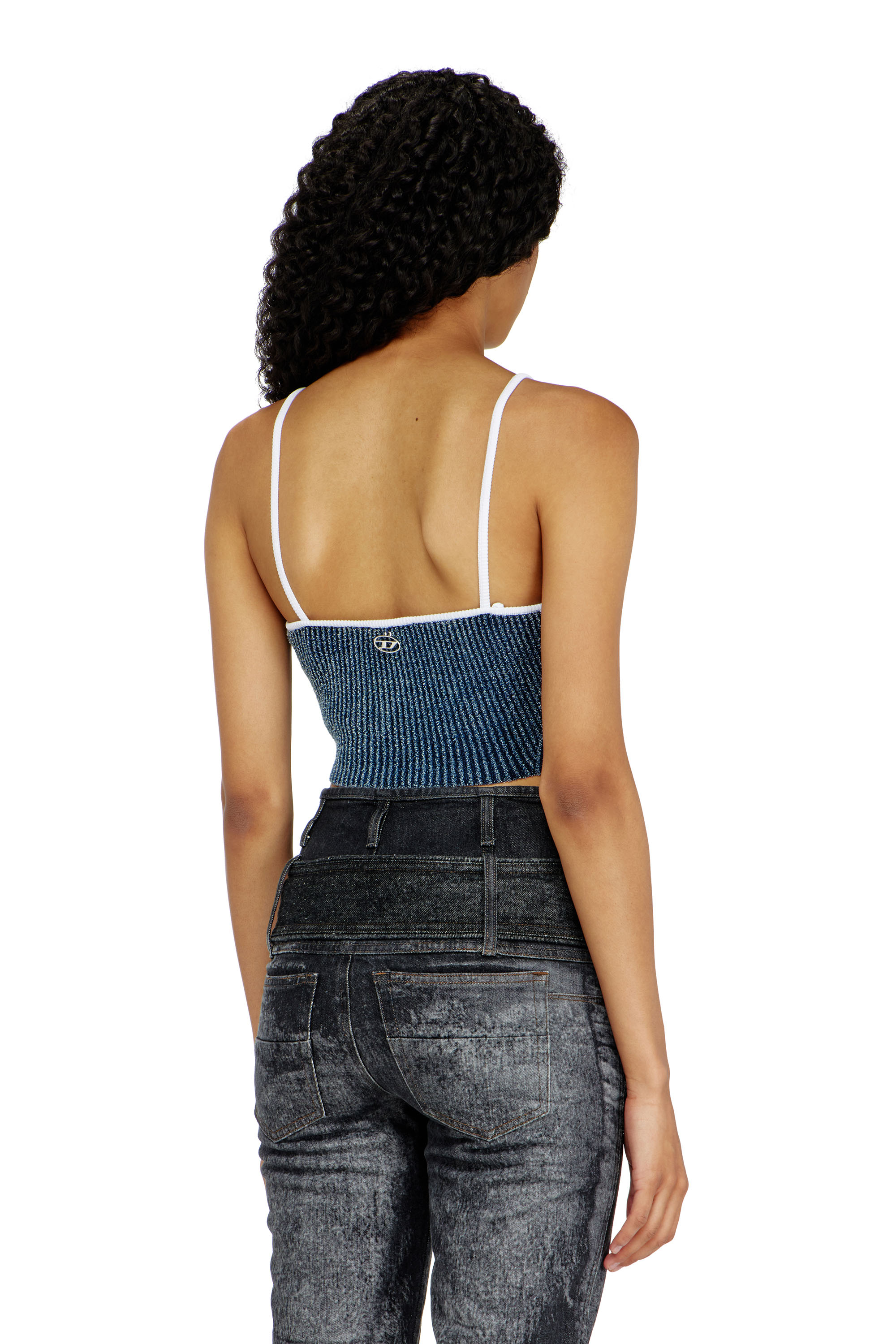 Diesel - M-ESTERE, Crop top en maille c&ocirc;tel&eacute;e indigo boucl&eacute; Femme in Polychrome - 4