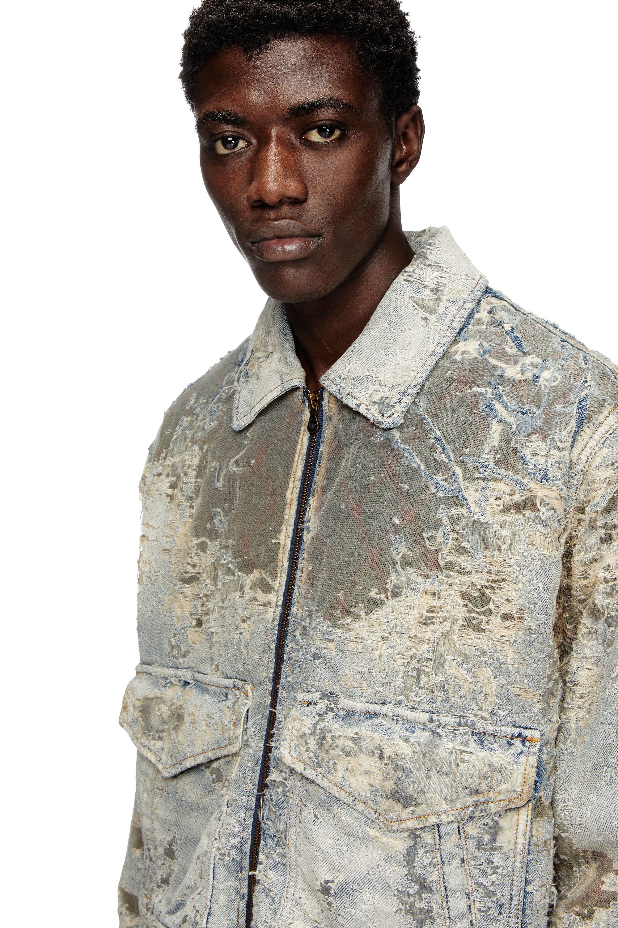 Diesel - D-MUDDY-FSF, Veste bomber en denim dévoré Homme in Gris - 5