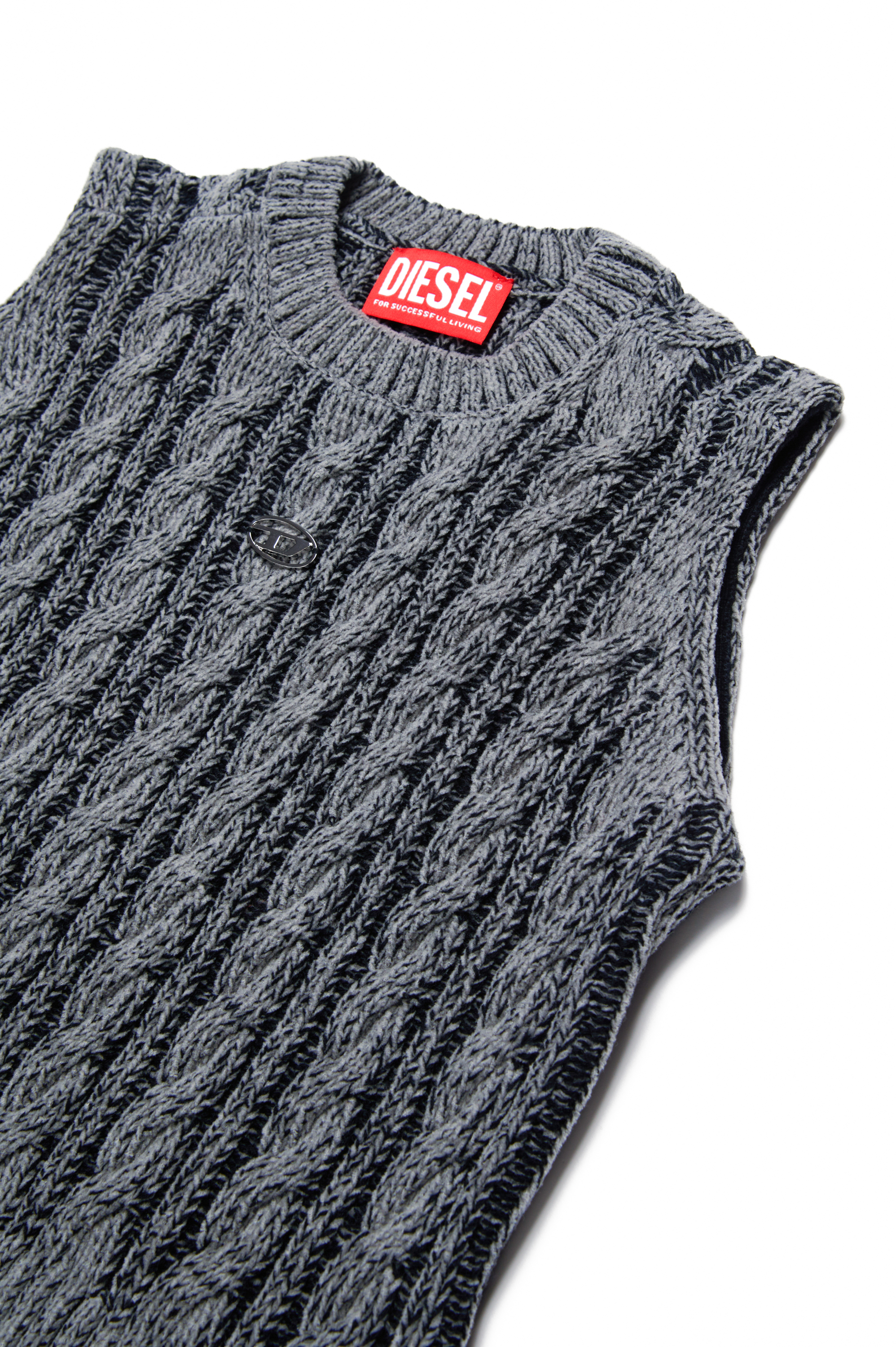 Diesel - KMPANAS, Woman's Cable-knit vest in two-tone yarn in Black - 3