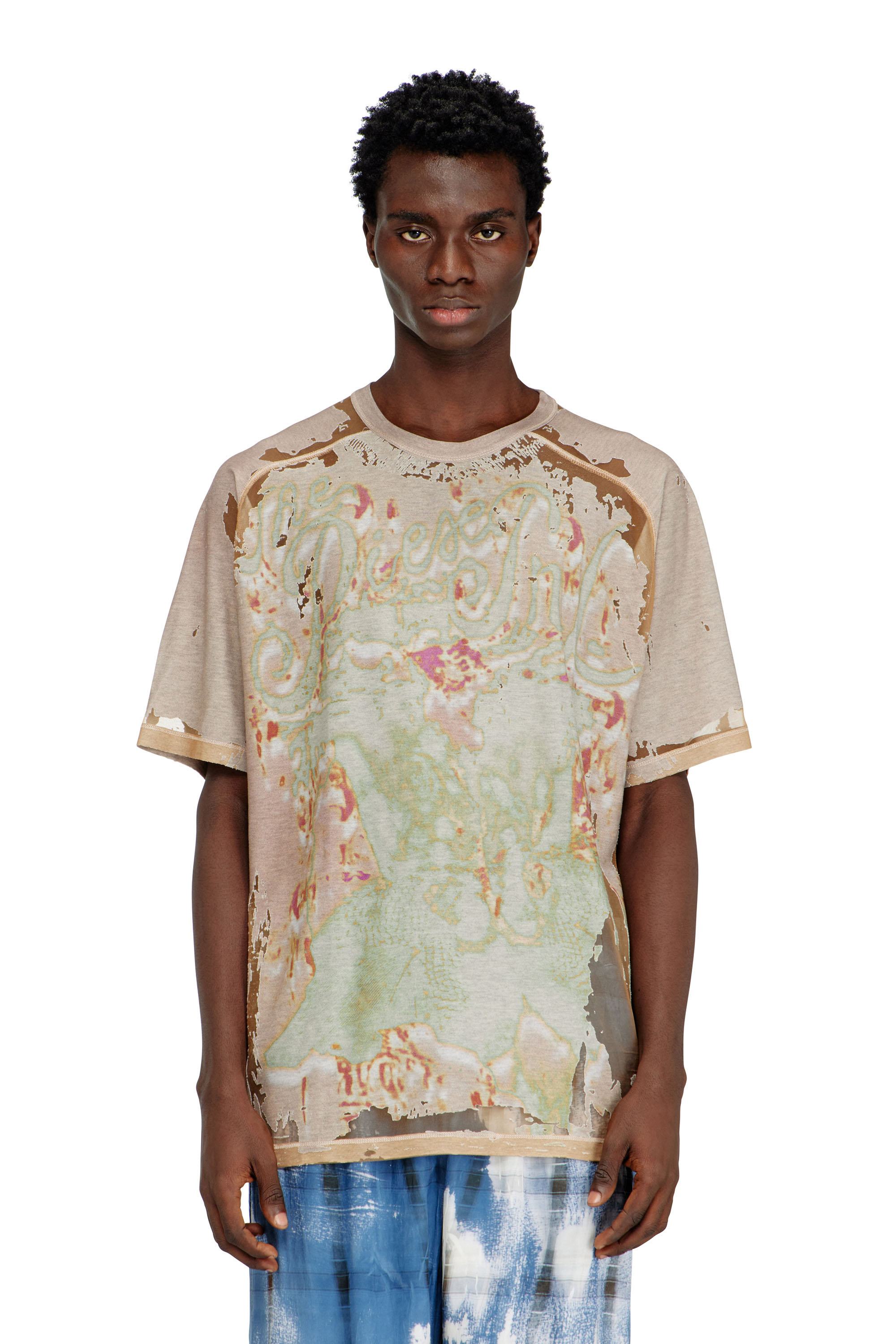 Diesel - T-LIVO, T-shirt en jersey d&eacute;vor&eacute; imprim&eacute; Homme in Marron - 1