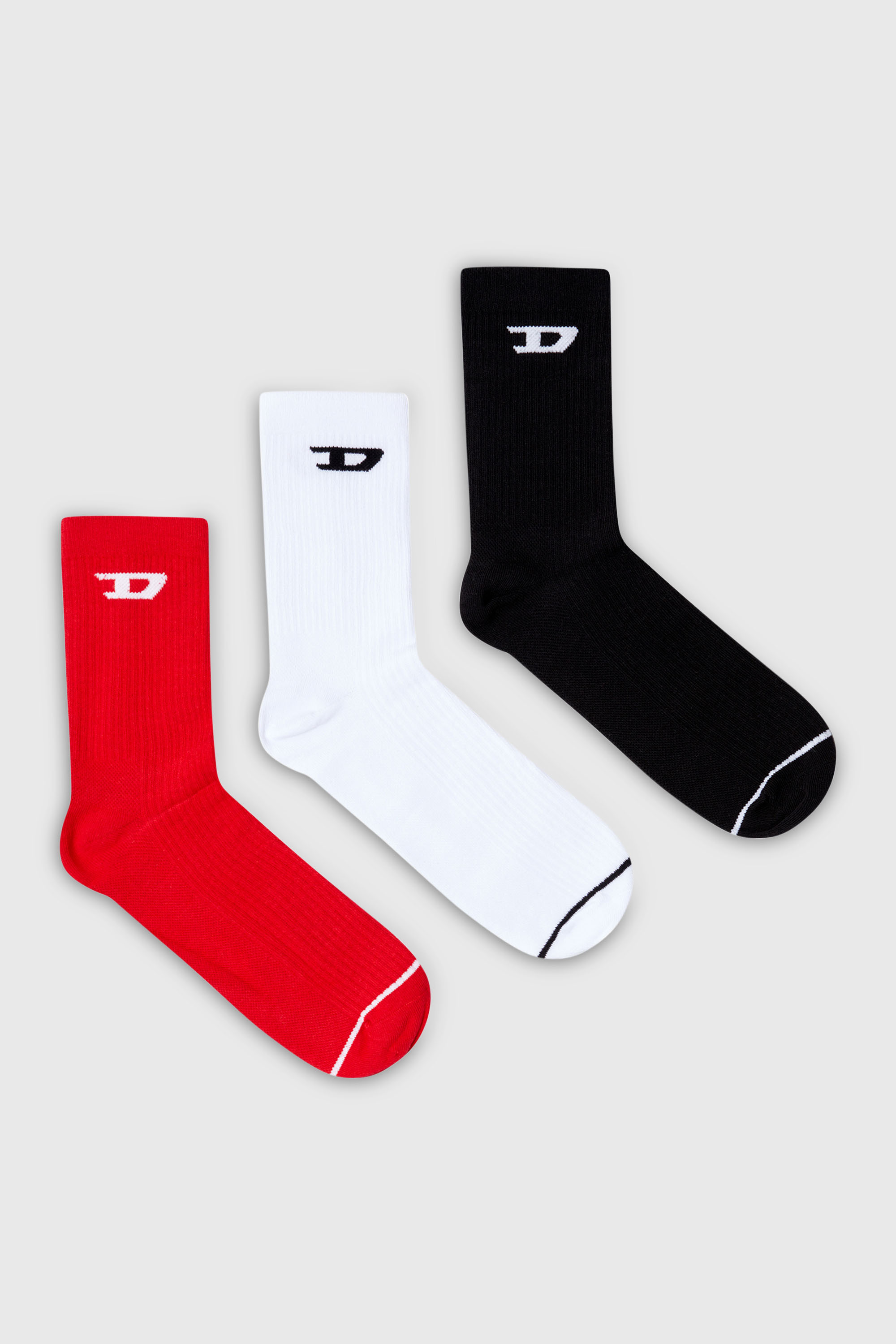 Diesel - SKM-D-TENNIS-CREW-17,5, Man's Three-pack ribbed socks with D logo in Red/White - 1