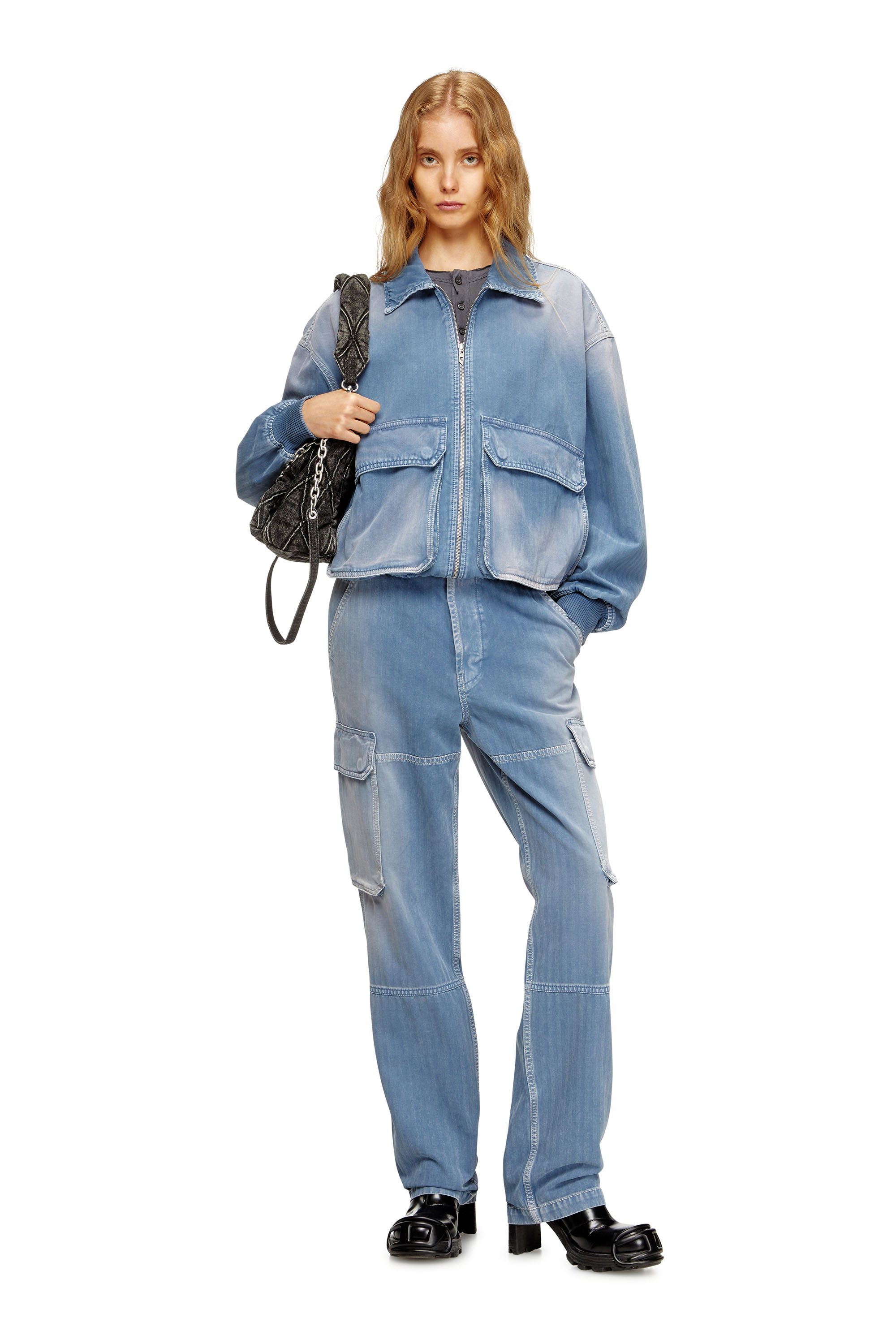 Diesel - D-KURZ, Veste en denim à chevrons coloré Mixte in Bleu - 4