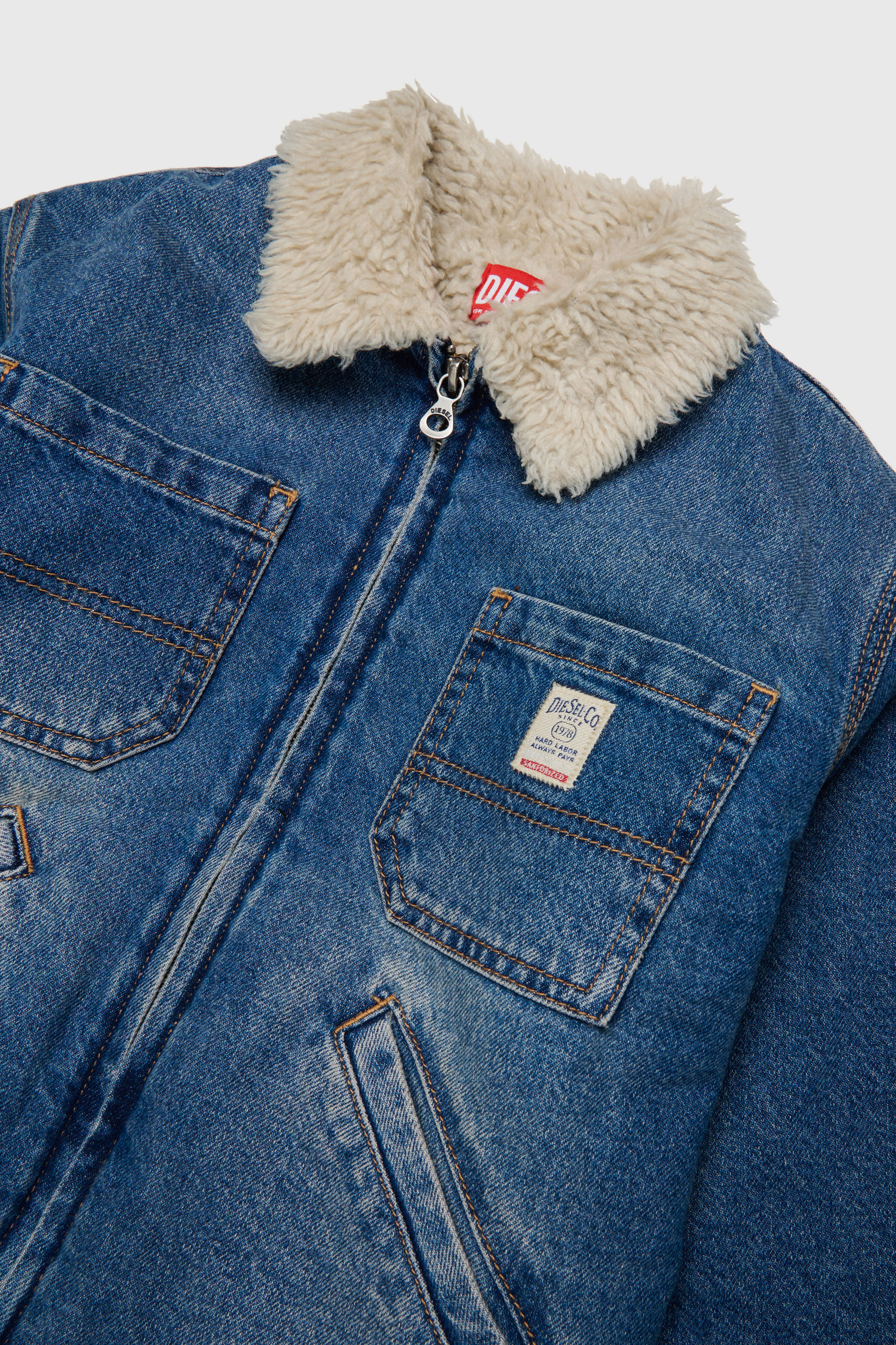 Diesel - JOMOX-FUR, Veste en denim avec col en sherpa Homme in Bleu - 3