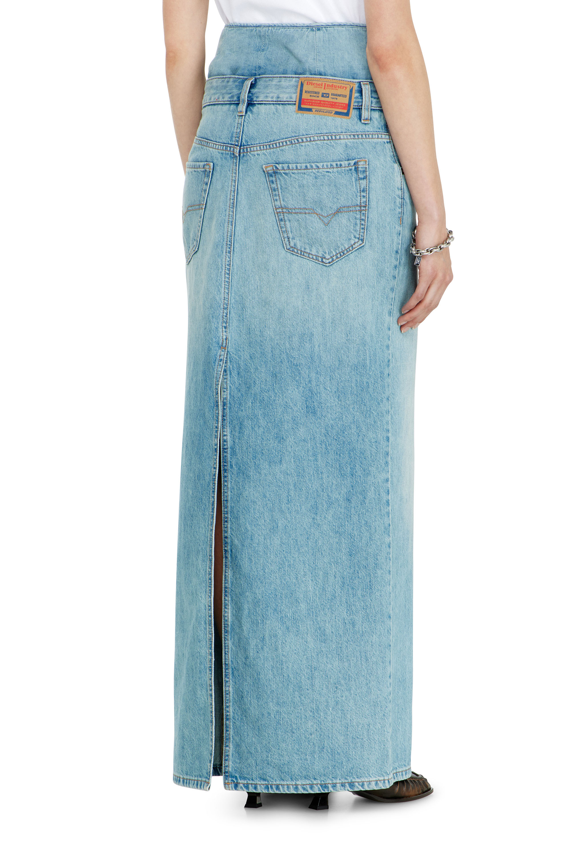 Diesel - DE-SPIVEY, Jupe longue en denim effet jean avec fentes Femme in ToBeDefined - 3