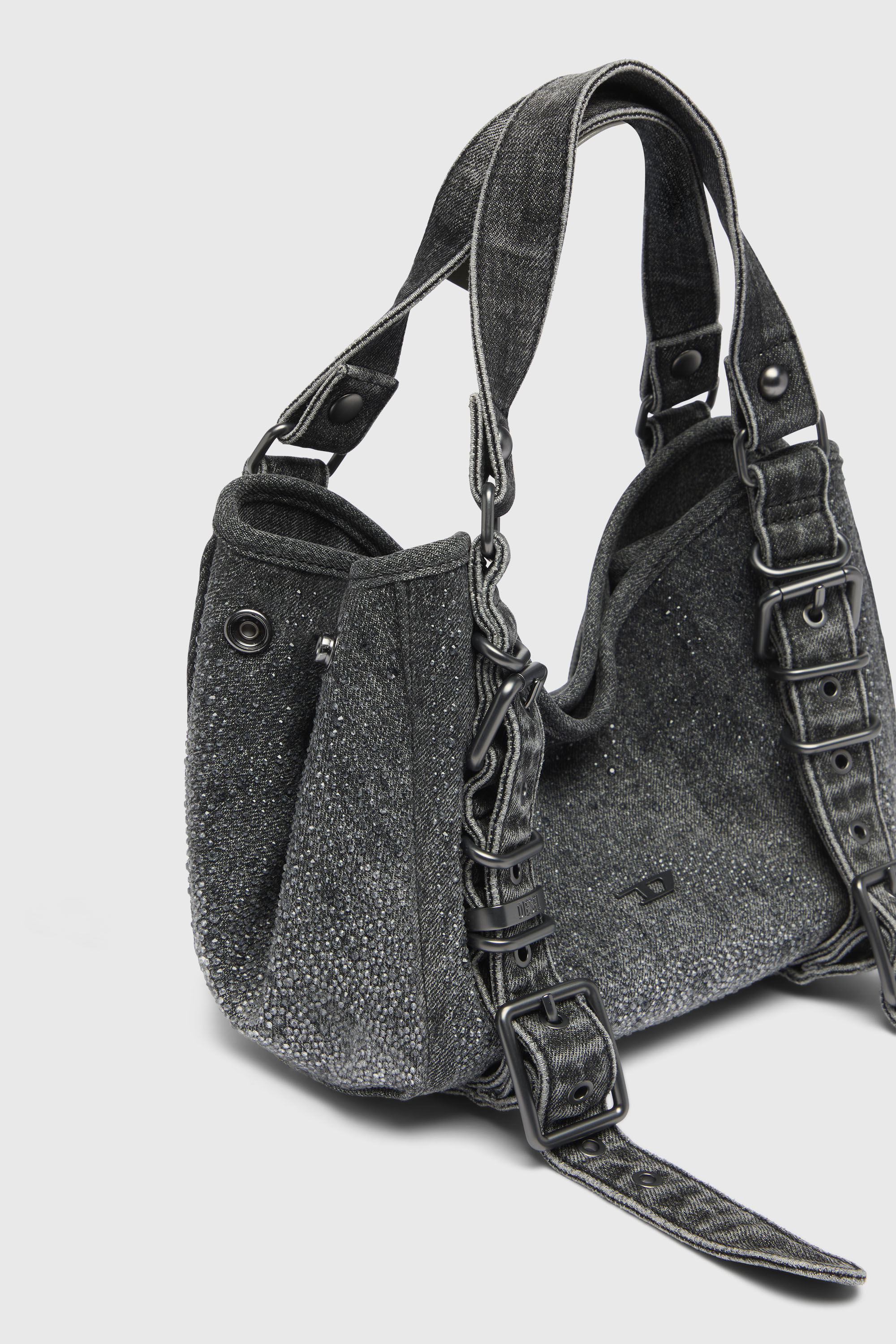 Diesel - D-ONE TOPHANDLE S, D-One-Sac small &agrave; poign&eacute;e sup&eacute;rieure en denim solaris&eacute; orn&eacute; de cristaux Femme in Noir - 5