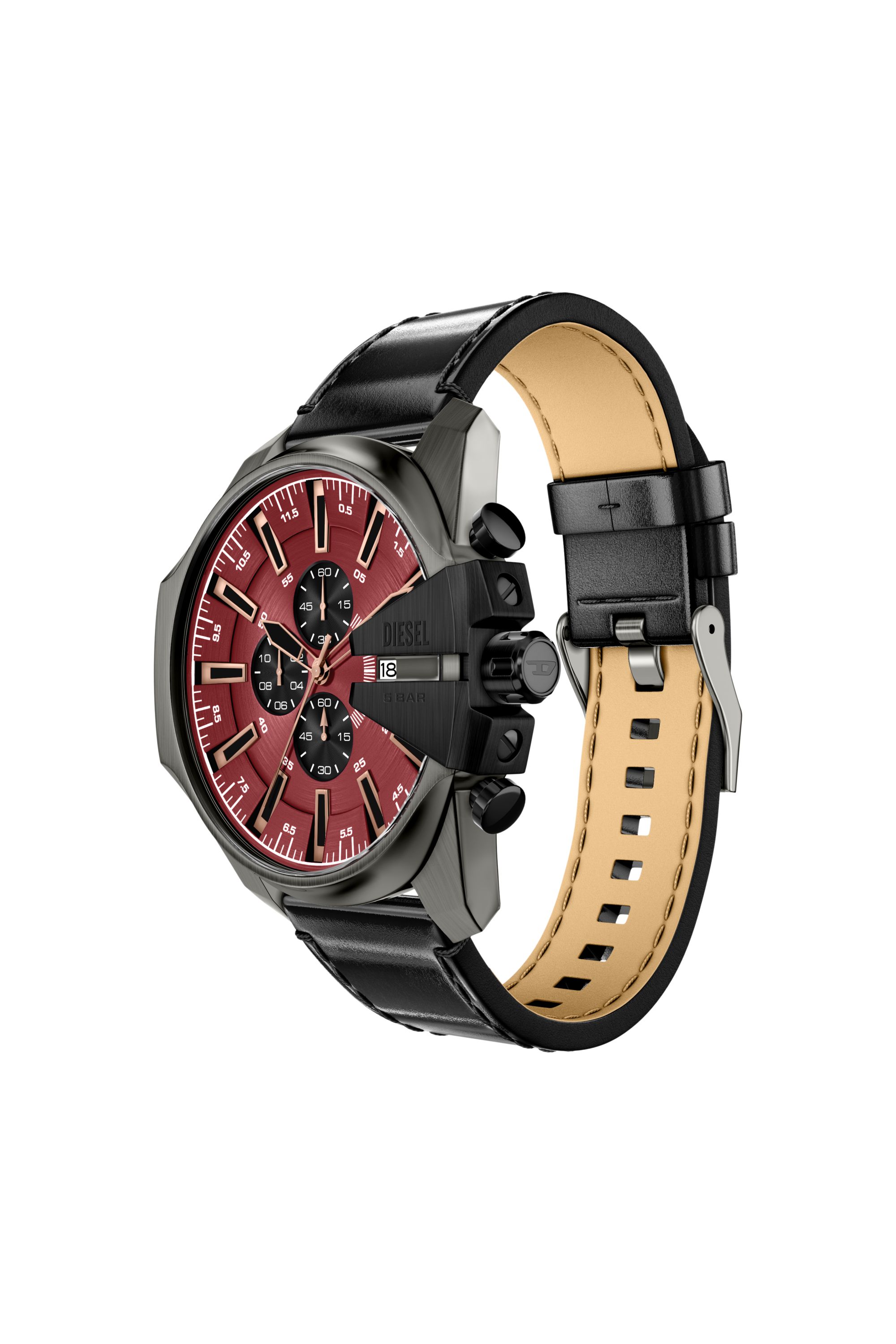 Diesel - DZ4714 WATCH, Montre Mega Chief Slim en cuir noir Homme in Noir - 5