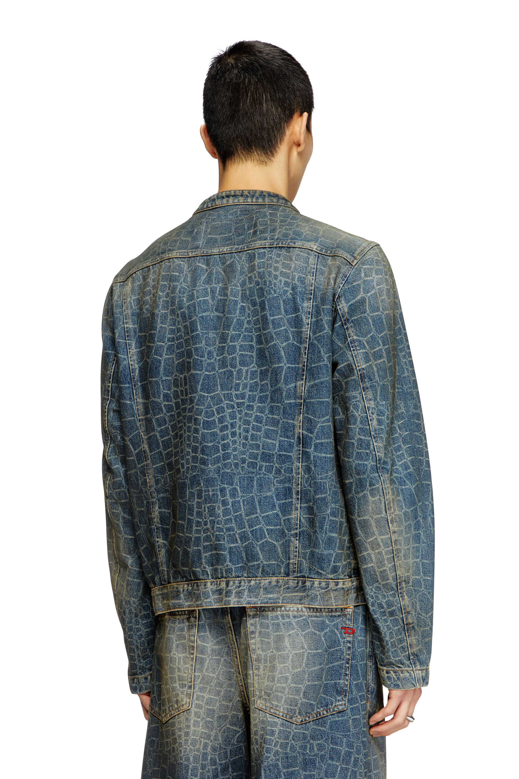 Diesel - CL-D-GLORY-SNAKE, Veste biker en denim avec imprimé serpent Homme in Bleu - 4