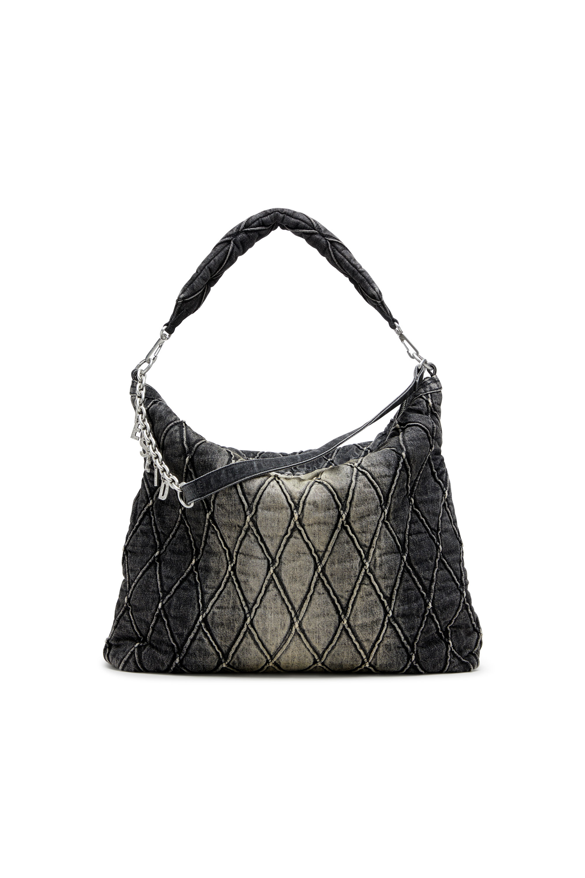 Diesel - CHARM-D HOBO, Grand sac hobo en denim matelassé traité Femme in Noir - 1